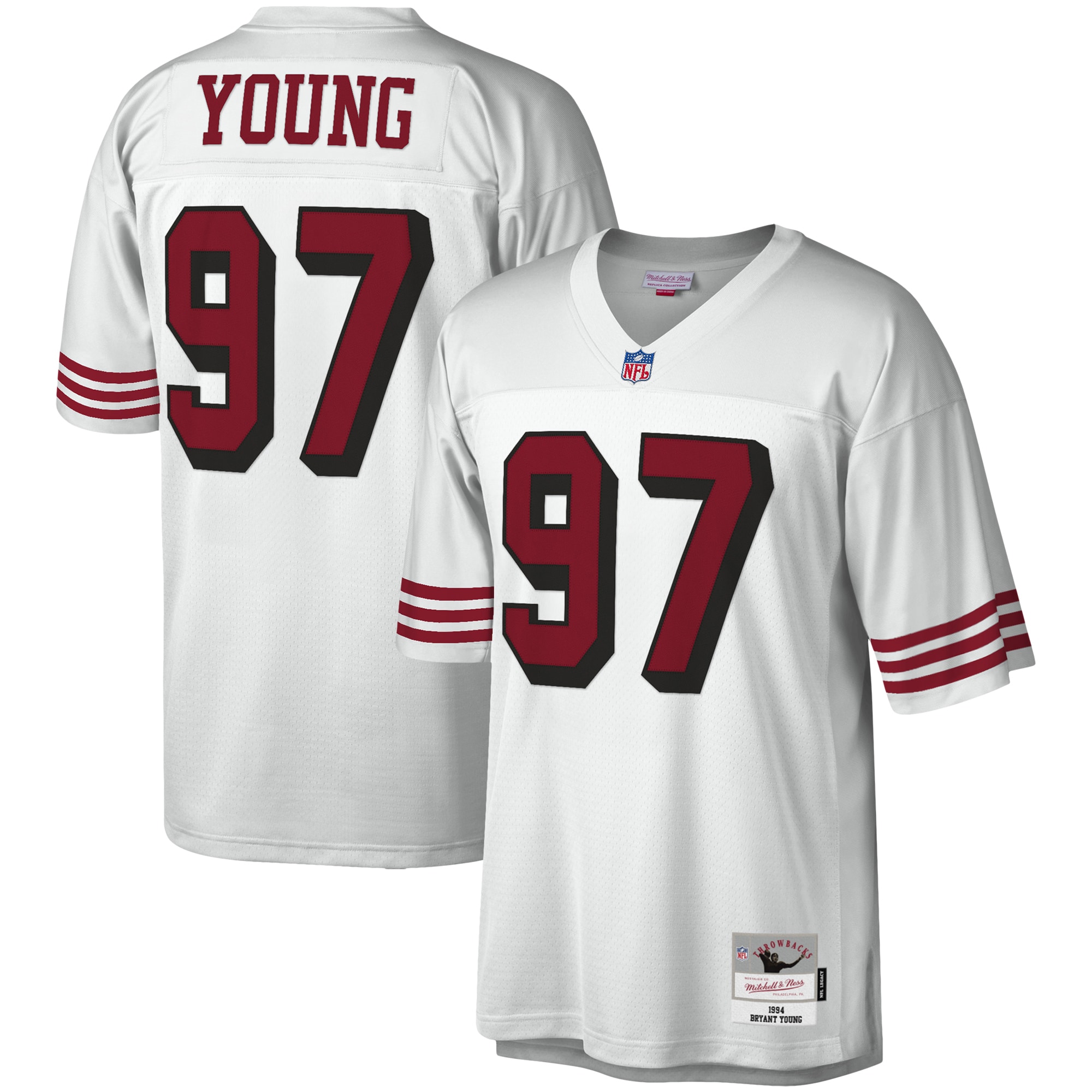 Men's San Francisco 49ers Bryant Young Mitchell & Ness White Legacy Jersey JS6772 nicesnker