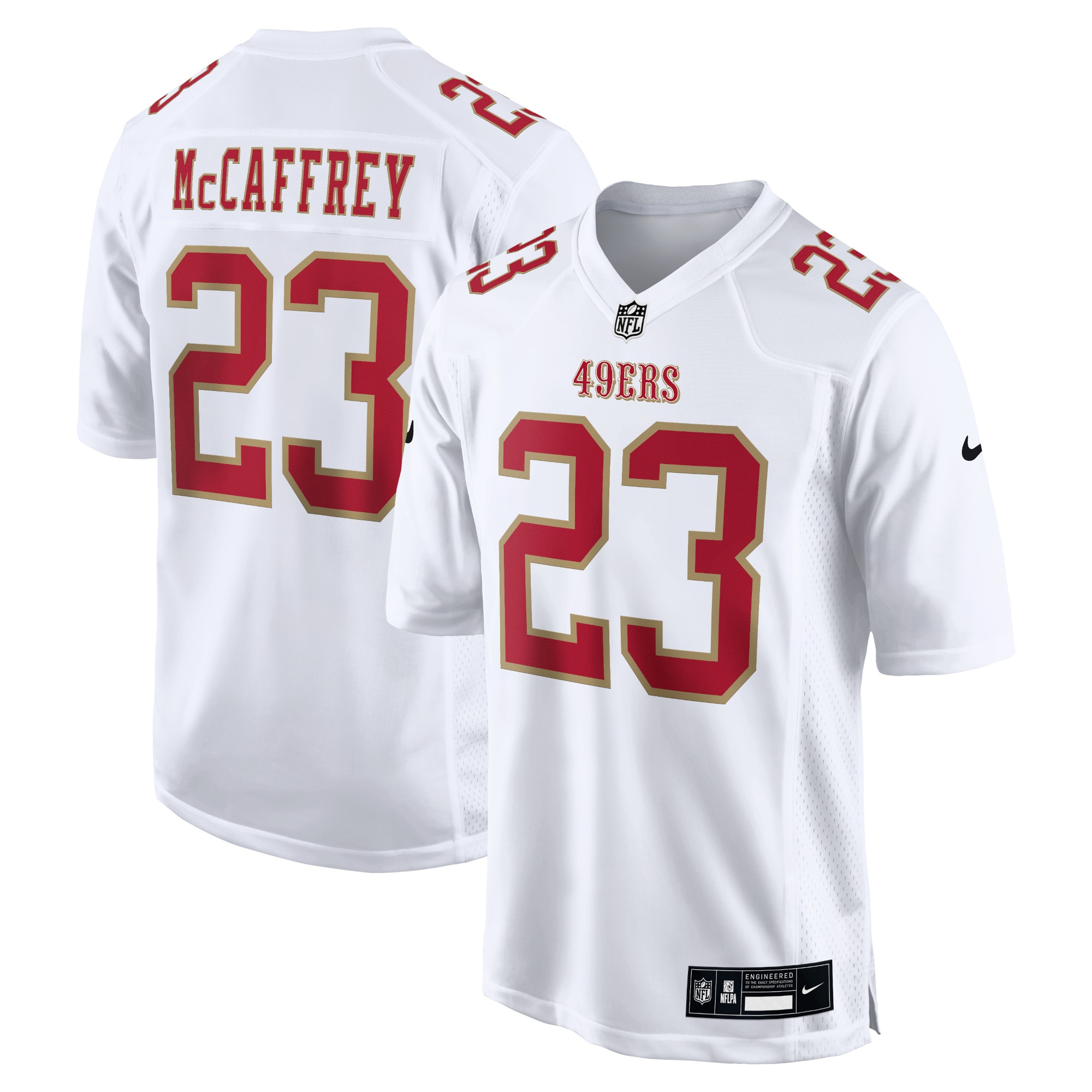 Men's San Francisco 49ers Christian McCaffrey Tundra White Fashion Game Jersey JS7803 nicesnker