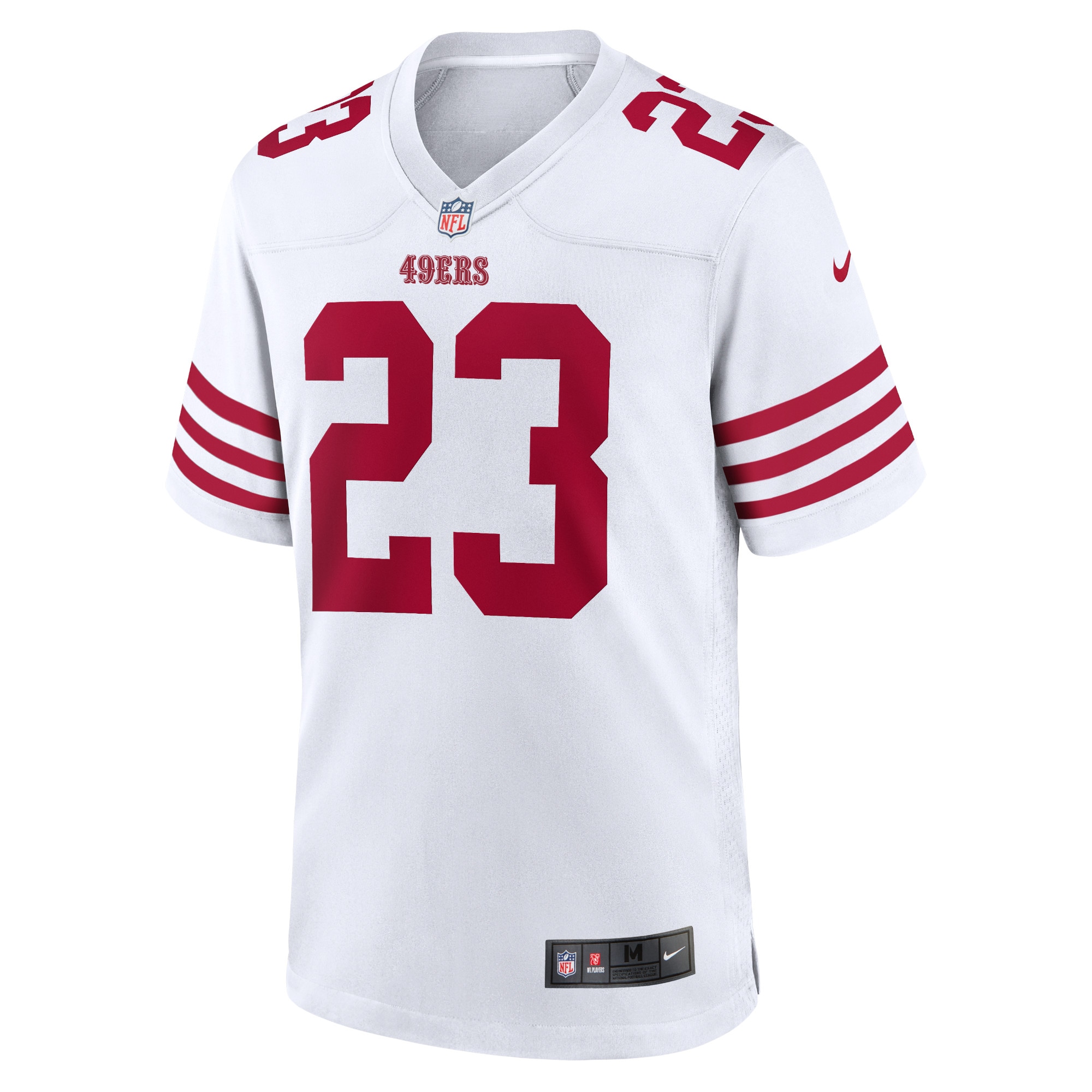 Alternative view of Men's San Francisco 49ers Christian McCaffrey White Game Player Jersey JS1812 nicesnker