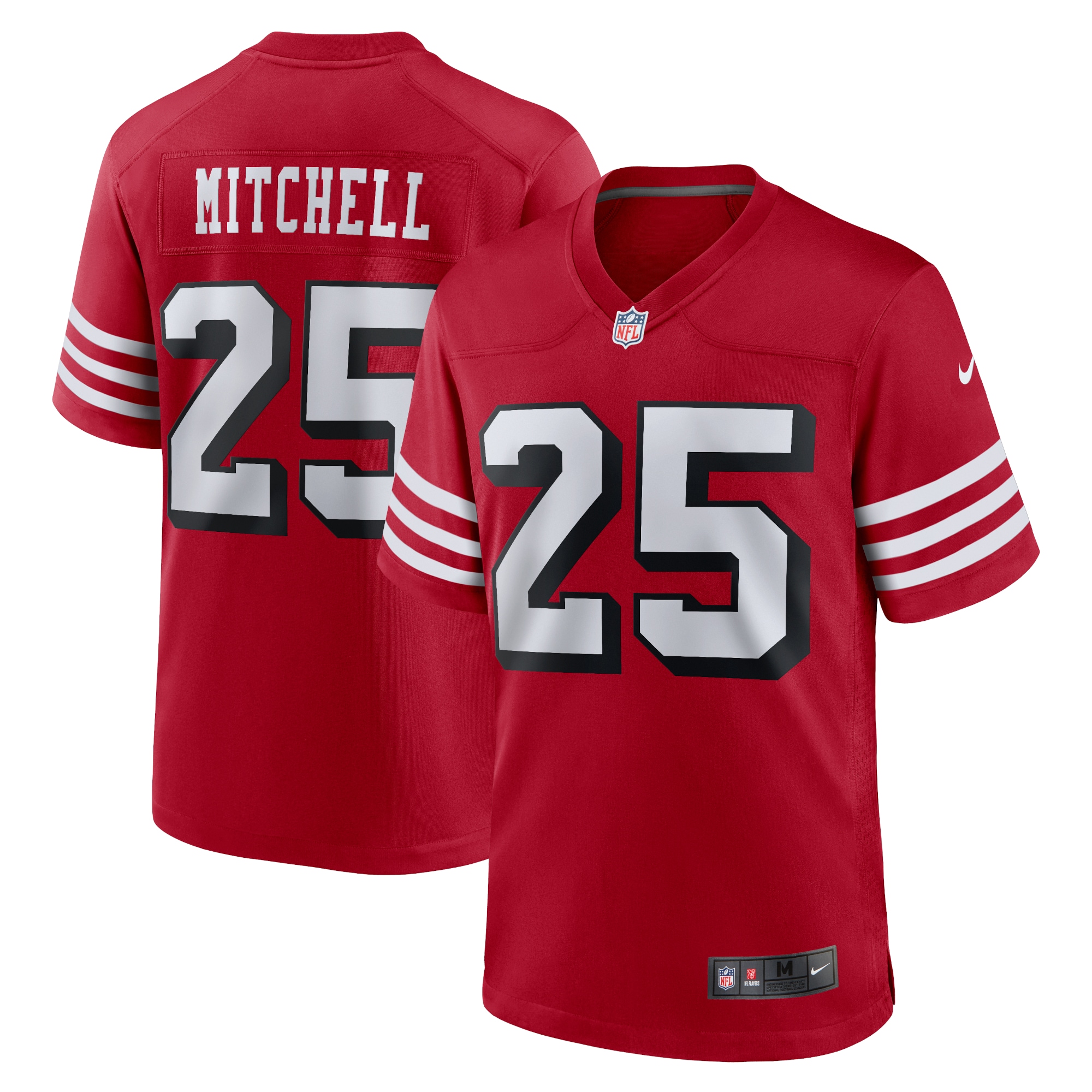 Men's San Francisco 49ers Elijah Mitchell Scarlet Alternate Team Game Jersey JS8883 nicesnker