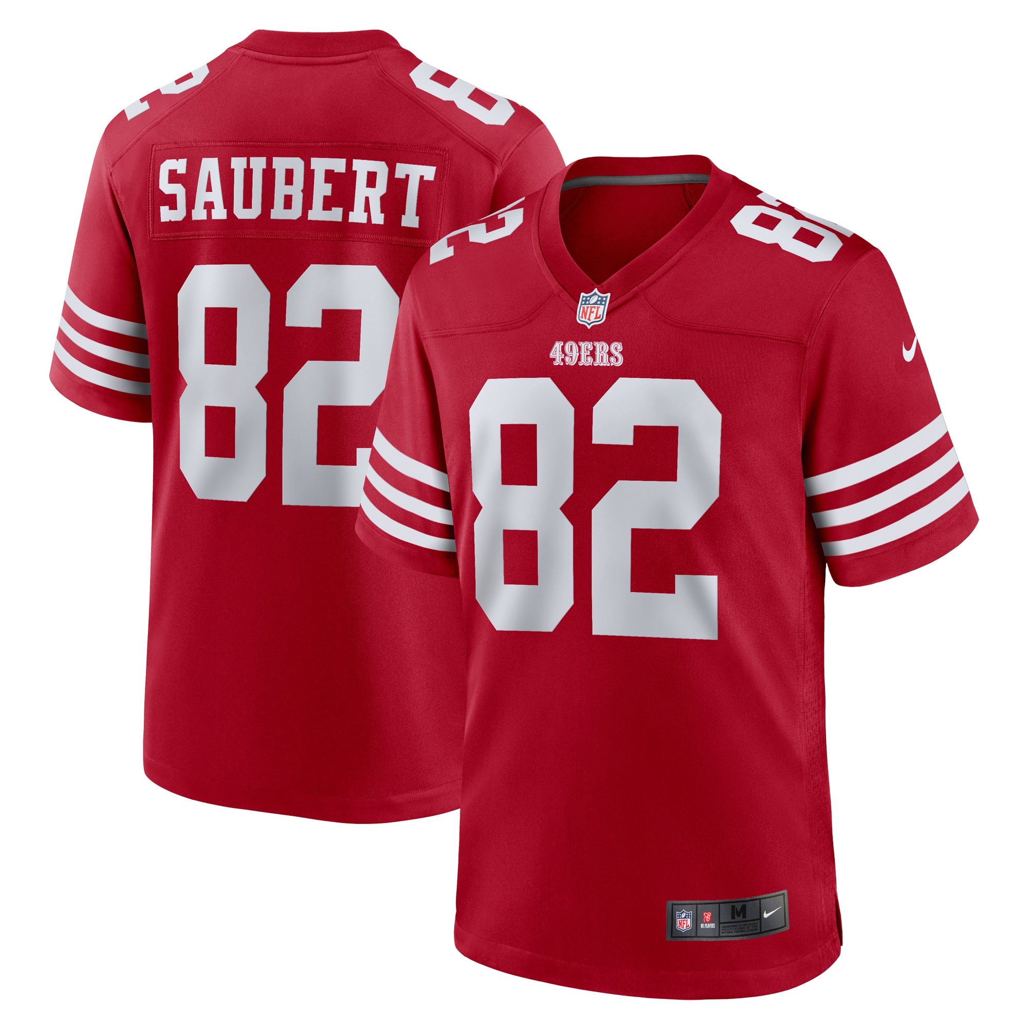 Men's San Francisco 49ers Eric Saubert Scarlet Team Game Jersey JS8838 nicesnker