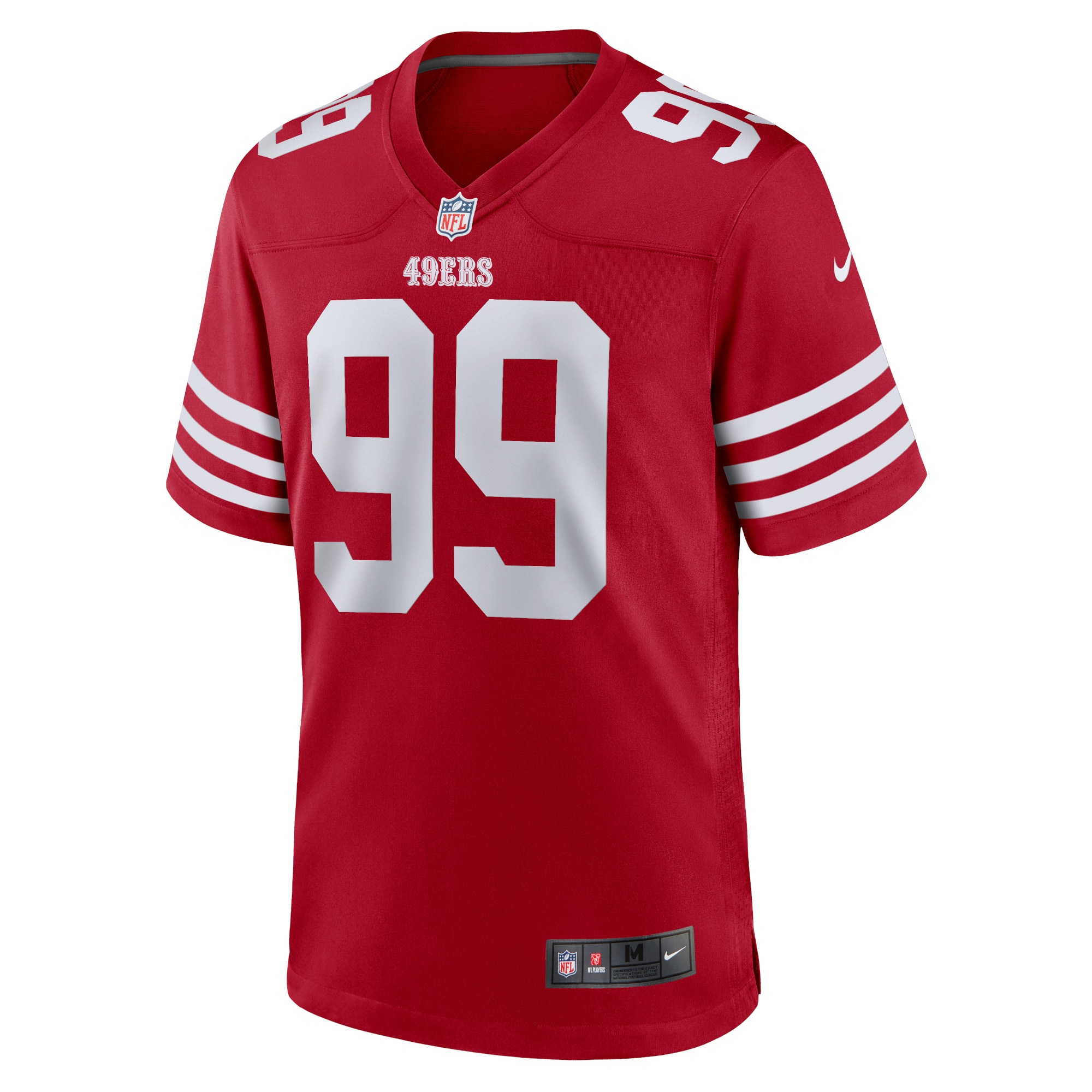 Alternative view of Men's San Francisco 49ers Javon Kinlaw Scarlet Team Player Game Jersey JS1596 nicesnker