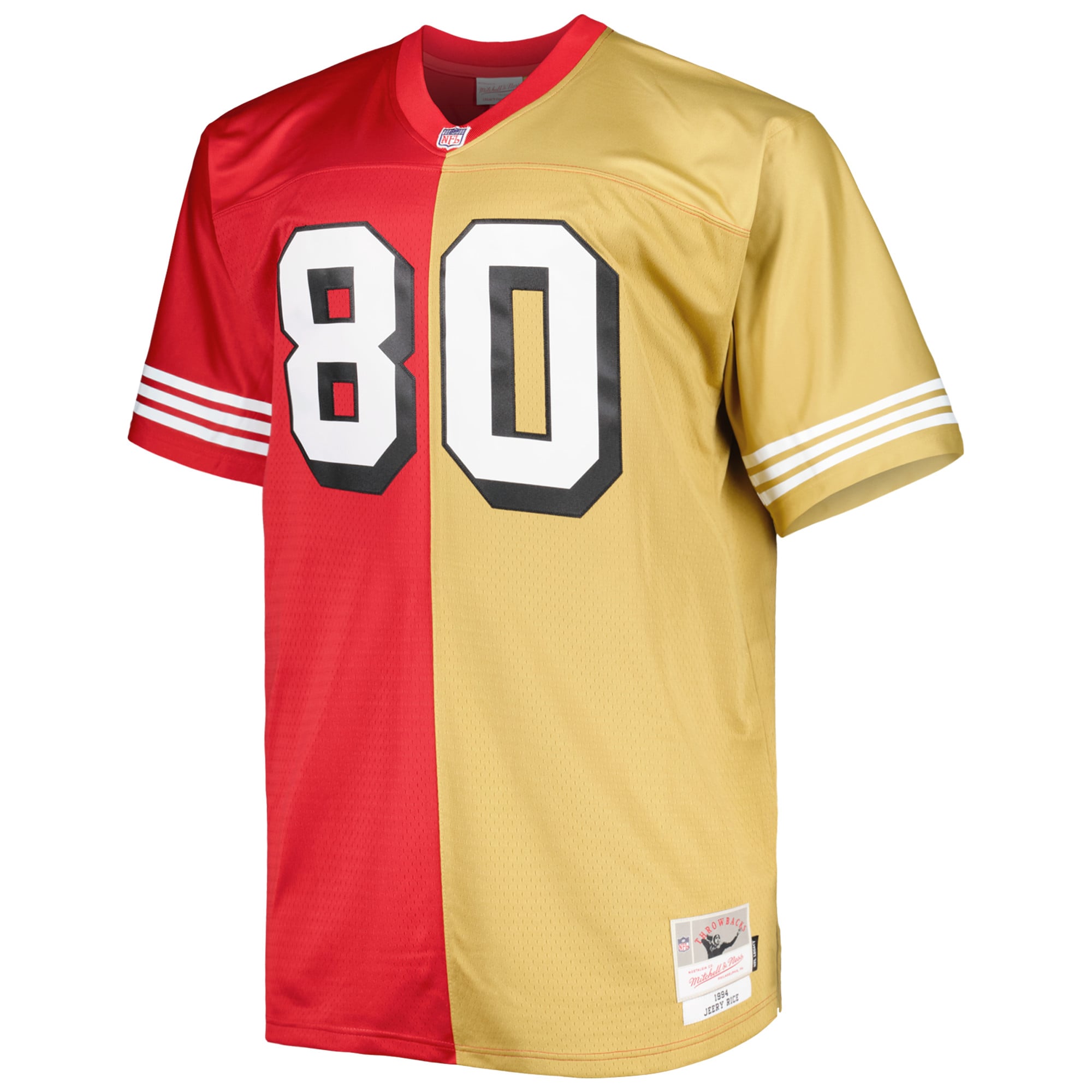 Alternative view of Men's San Francisco 49ers Jerry Rice Mitchell & Ness Scarlet/Gold Big & Tall Split Legacy Retired Player Jersey JS2883 nicesnker
