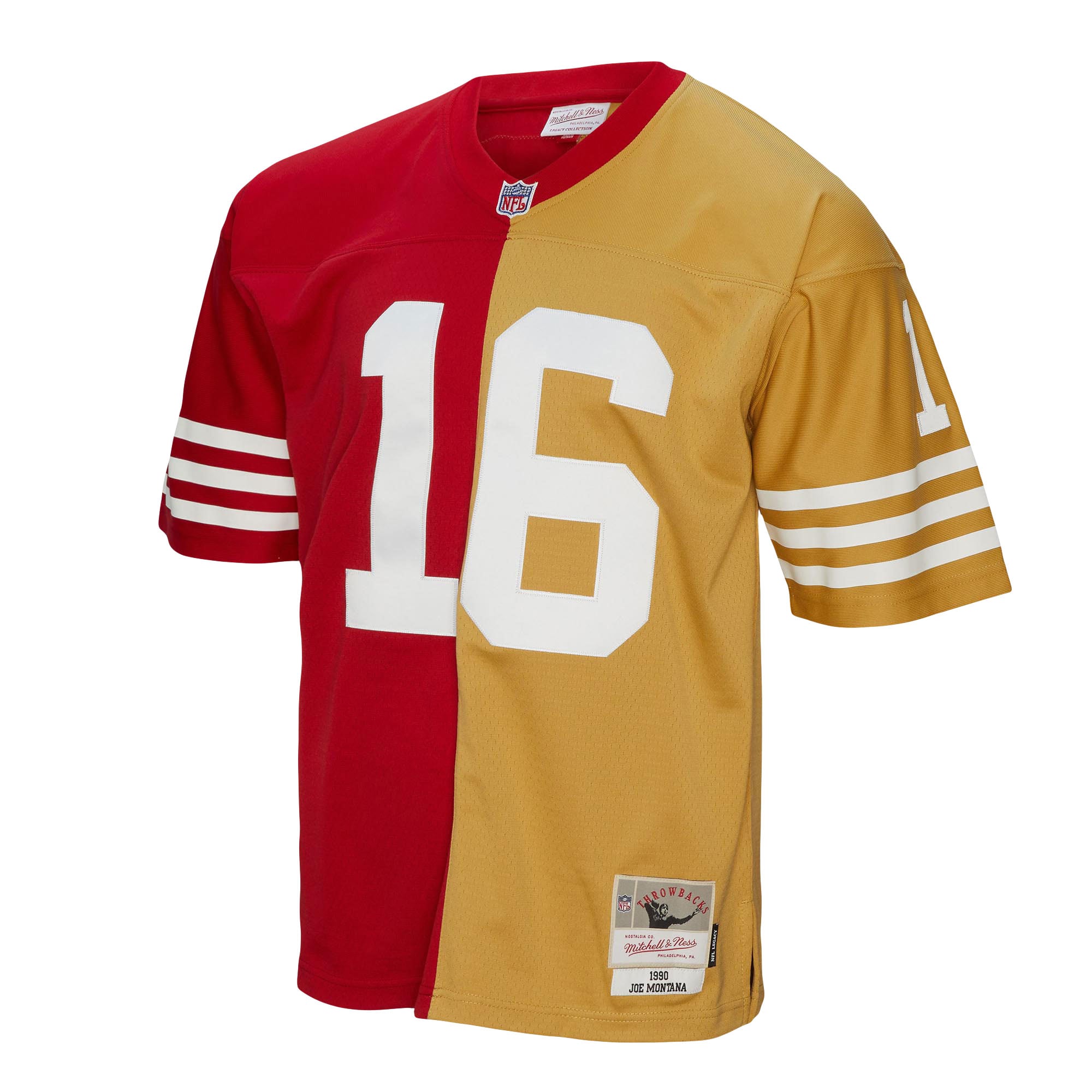 Alternative view of Men's San Francisco 49ers Joe Montana Mitchell & Ness Scarlet/Gold 1990 Split Legacy Jersey JS3202 nicesnker