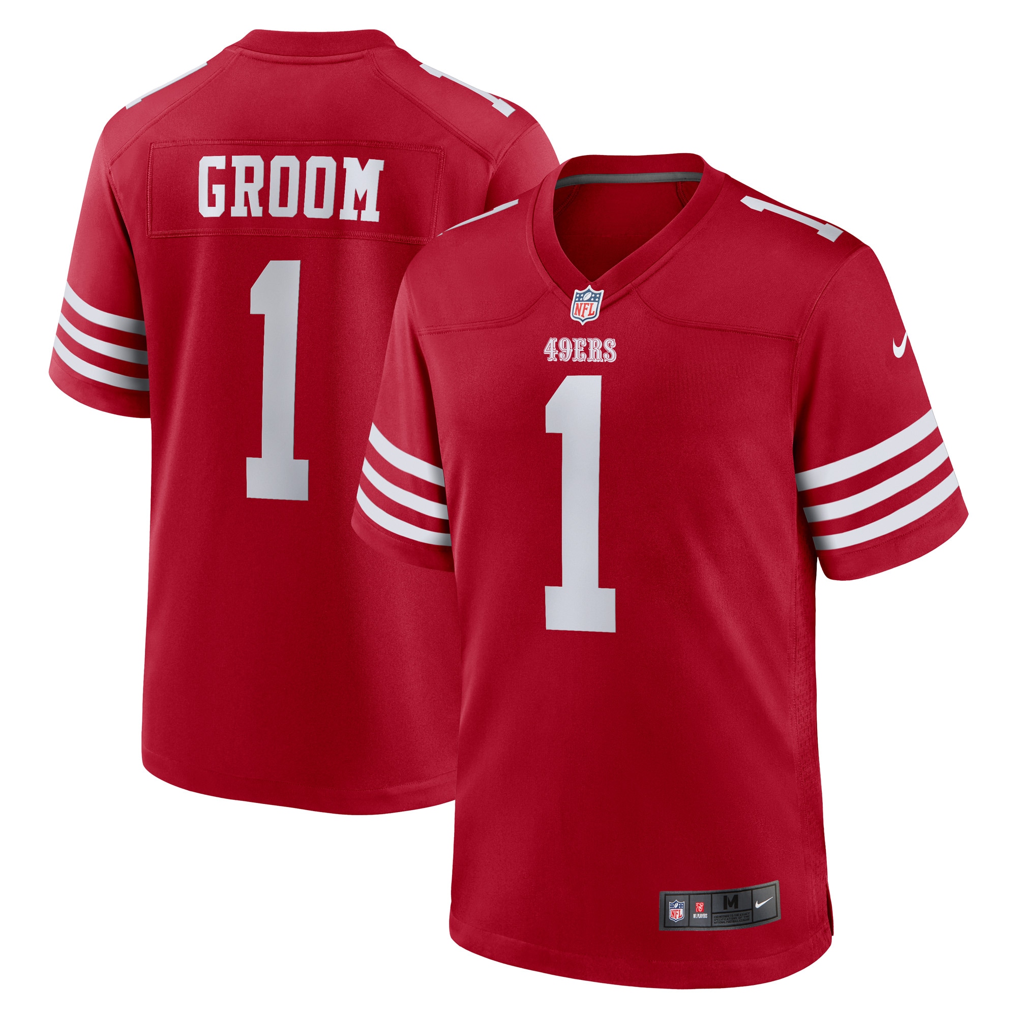Men's San Francisco 49ers Number 1 Groom Scarlet Game Jersey JS2672 nicesnker