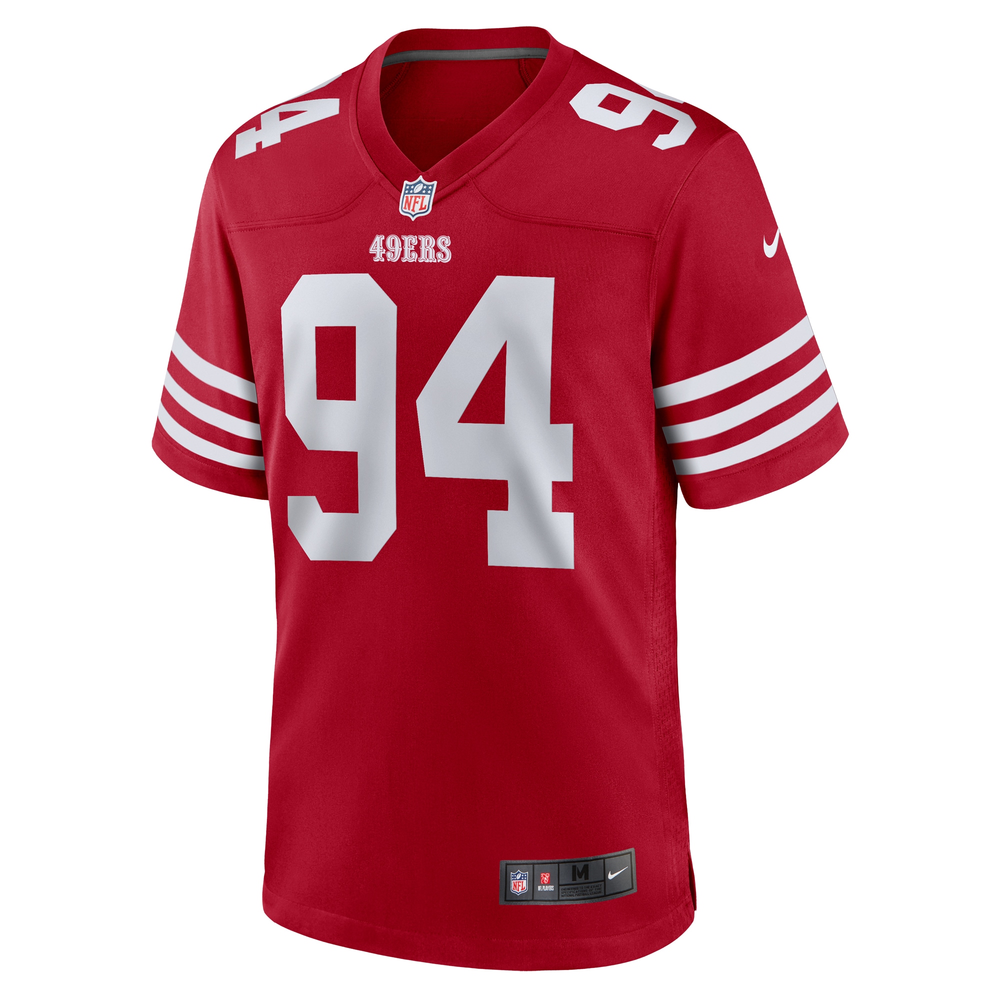 Alternative view of Men's San Francisco 49ers Yetur Gross-Matos Scarlet Team Game Jersey JS9713 nicesnker