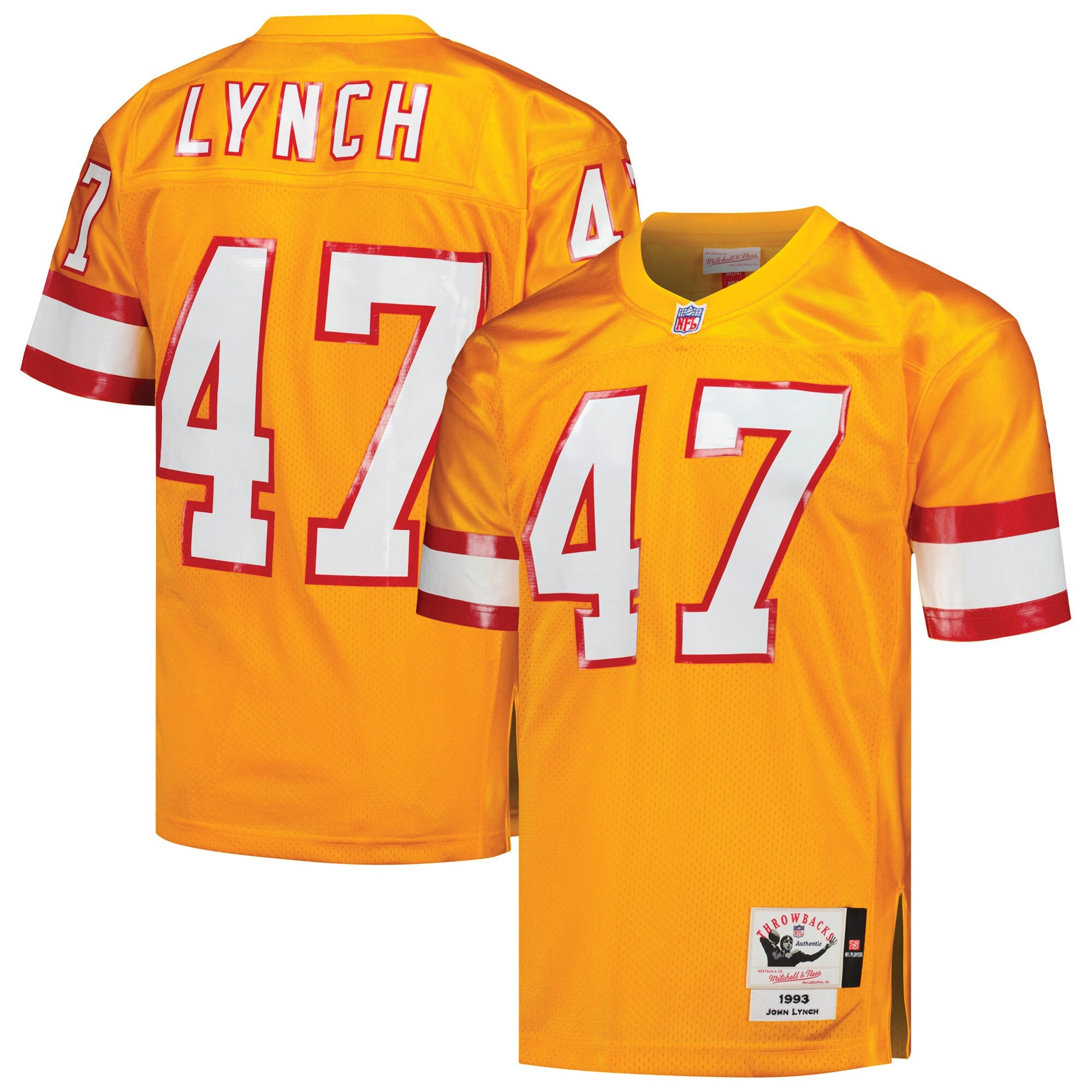 Men's Tampa Bay Buccaneers 1993 John Lynch Mitchell & Ness Orange Throwback Retired Player Jersey JS3815 nicesnker
