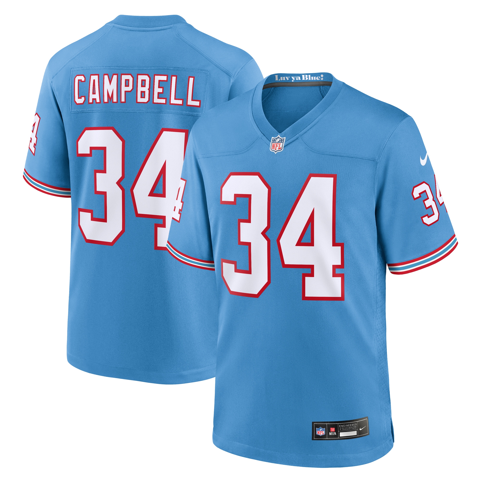 Men's Tennessee Titans Earl Campbell Light Blue Oilers Throwback Retired Player Game Jersey JS6853 nicesnker