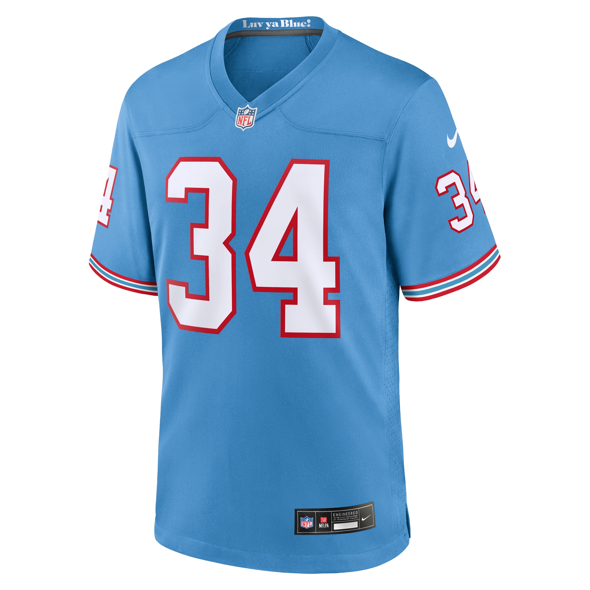 Alternative view of Men's Tennessee Titans Earl Campbell Light Blue Oilers Throwback Retired Player Game Jersey JS6853 nicesnker