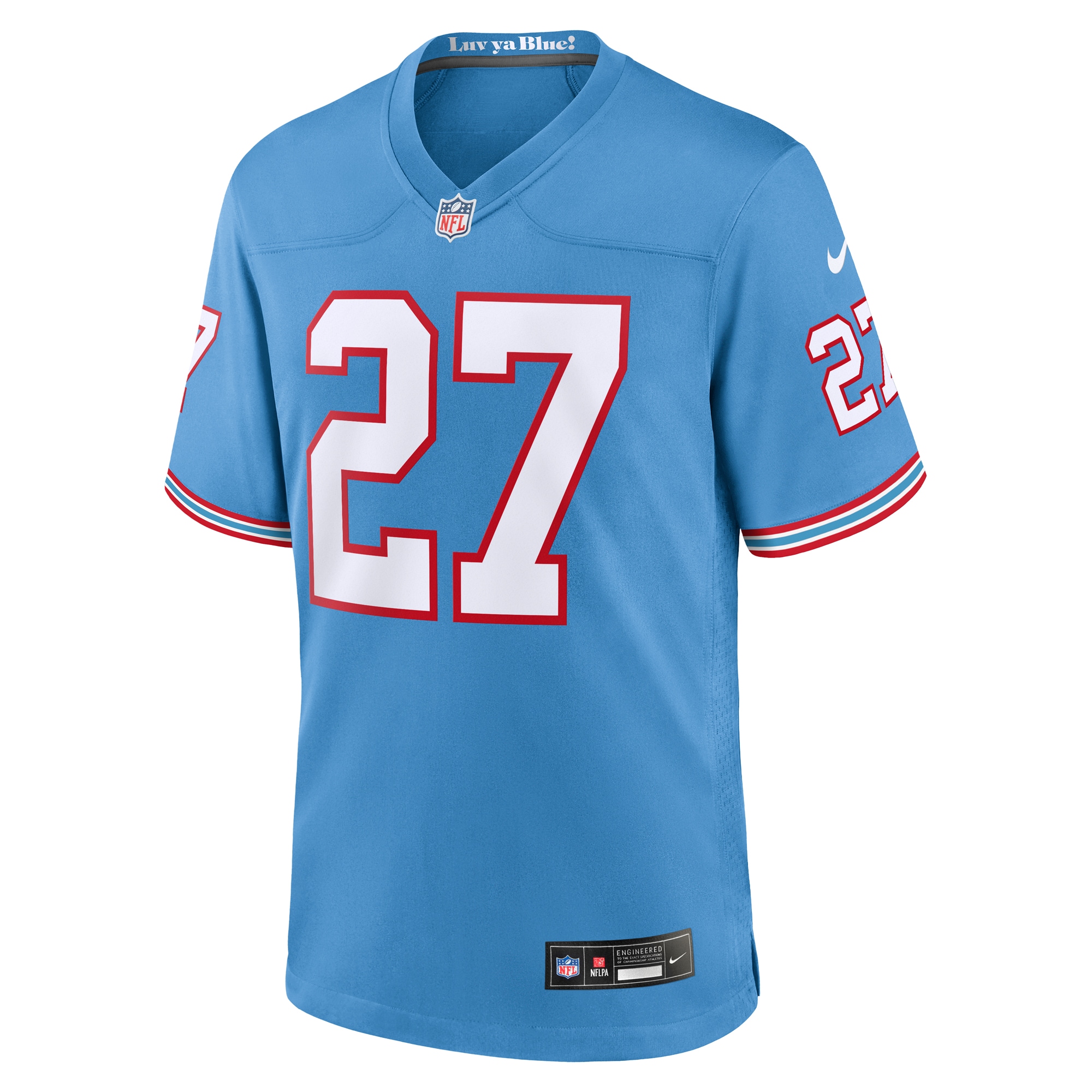 Alternative view of Men's Tennessee Titans Eddie George Light Blue Oilers Throwback Retired Player Game Jersey JS7996 nicesnker