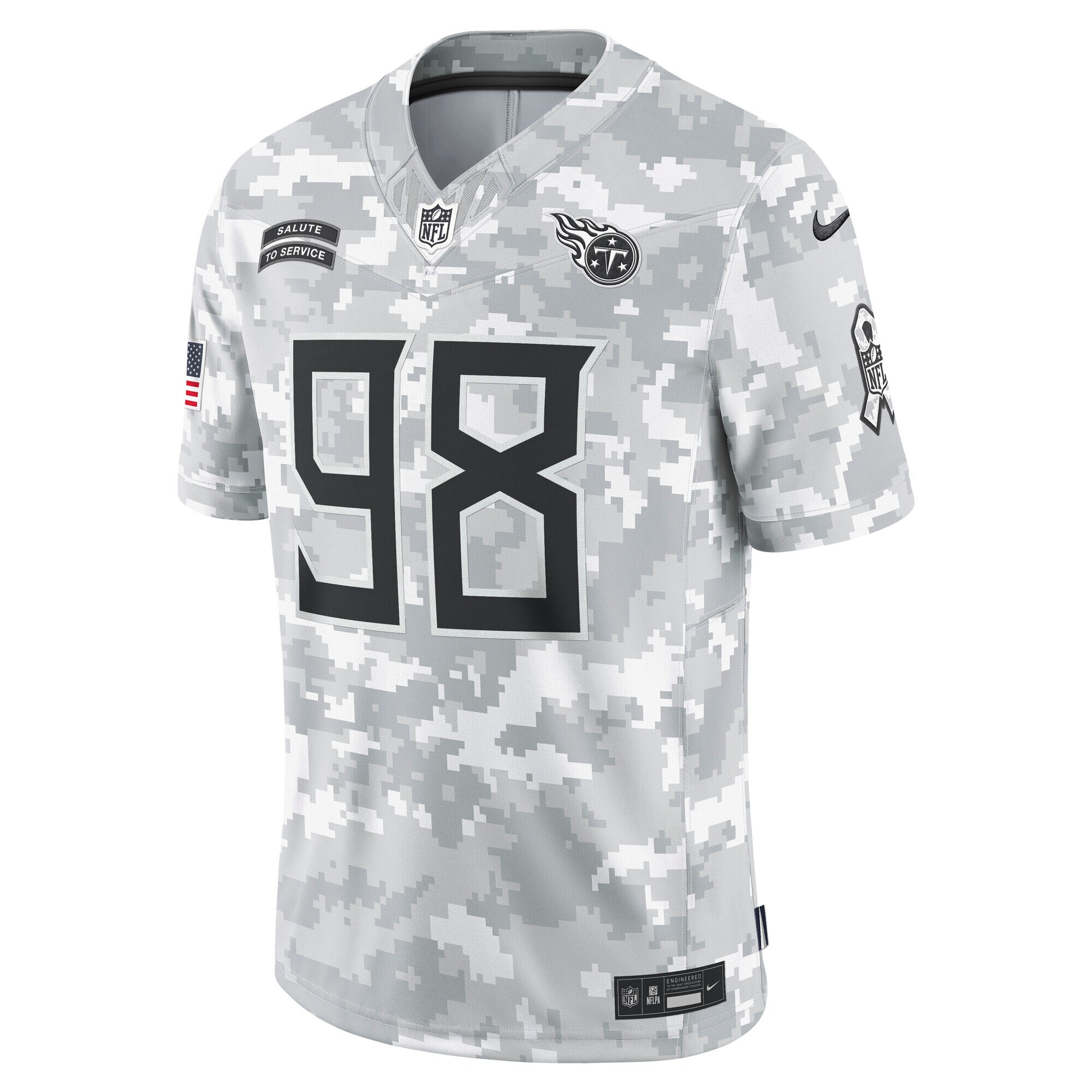 Alternative view of Men's Tennessee Titans Jeffery Simmons Arctic Camo 2024 Salute to Service Limited Jersey JS2744 nicesnker