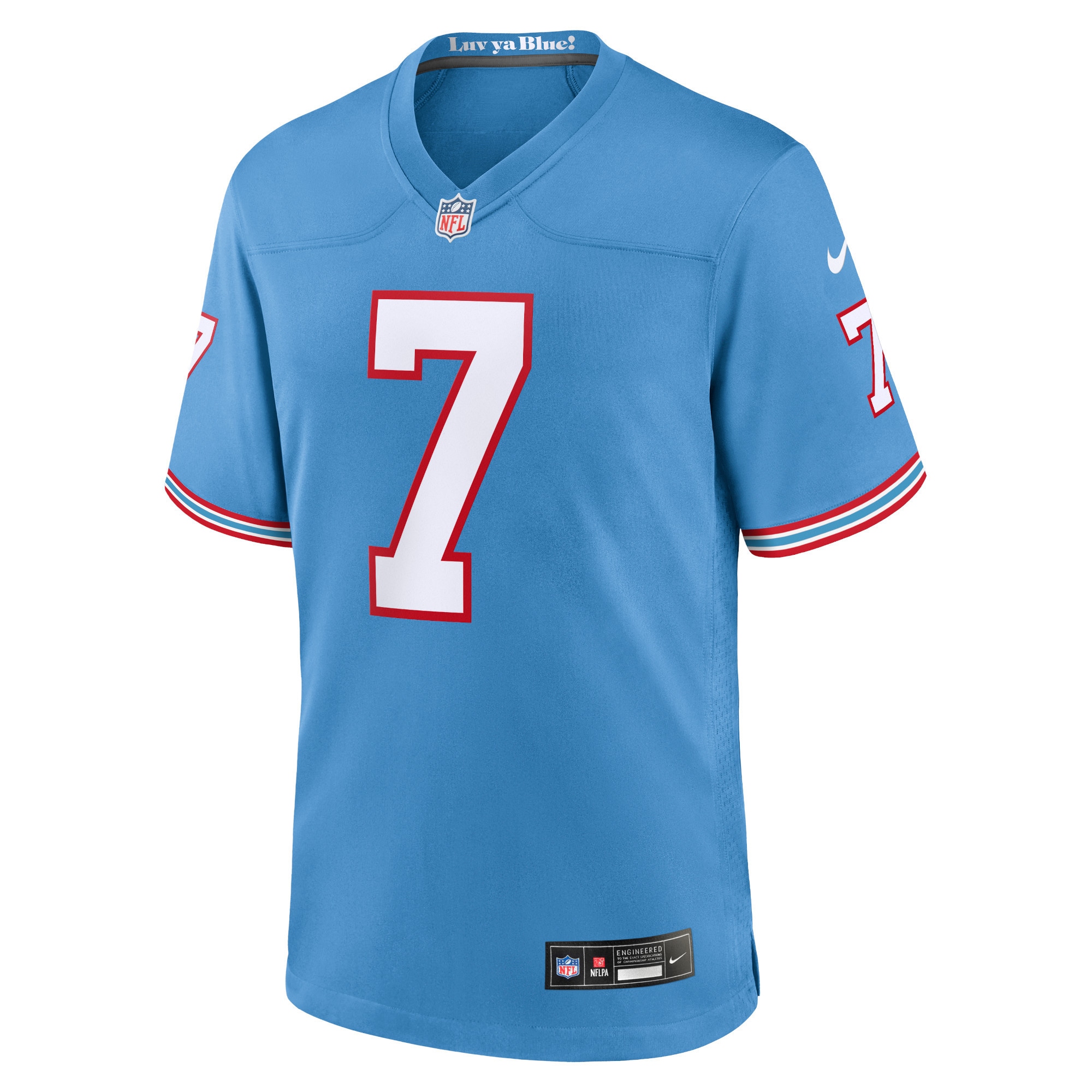 Alternative view of Men's Tennessee Titans Malik Willis Light Blue Oilers Throwback Alternate Game Player Jersey JS4219 nicesnker