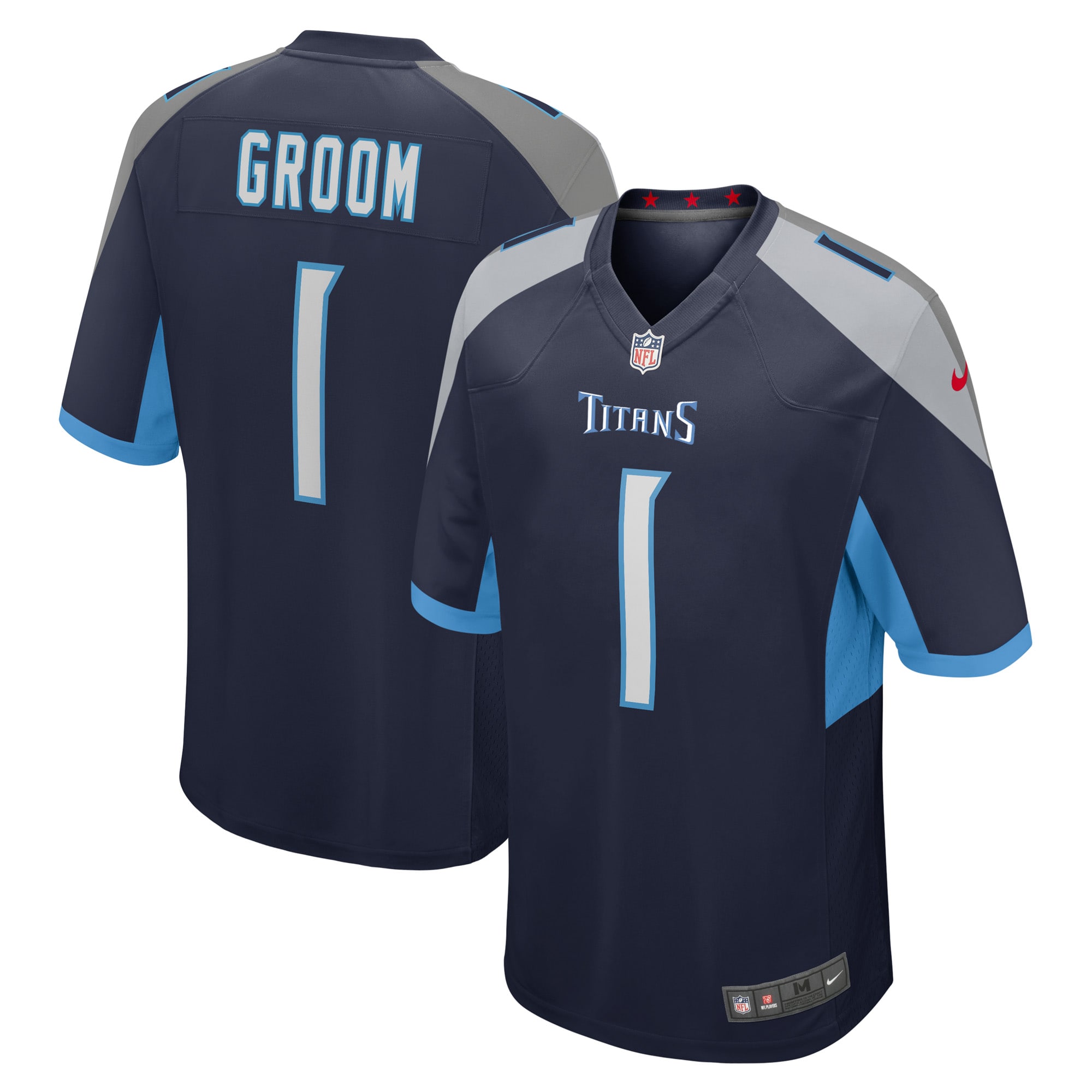Men's Tennessee Titans Number 1 Groom Navy Game Jersey JS3402 nicesnker