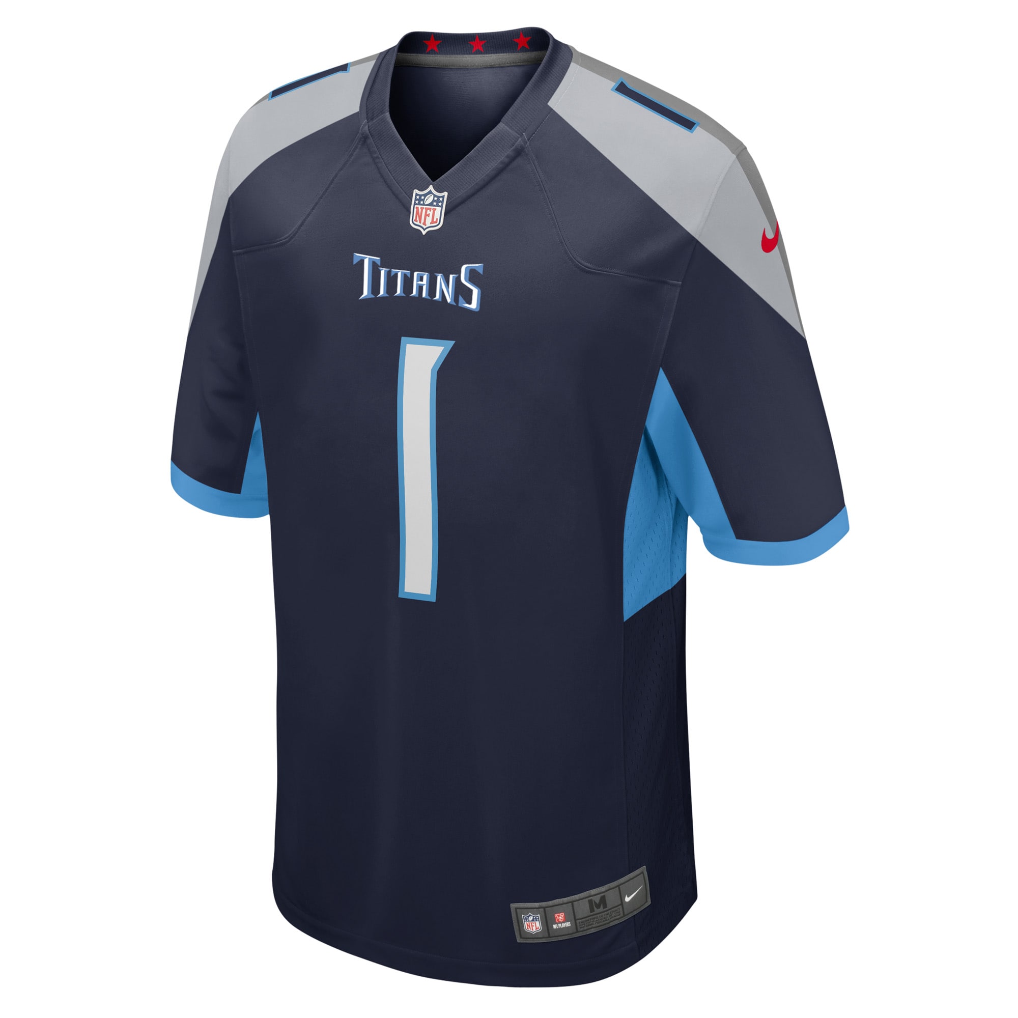 Alternative view of Men's Tennessee Titans Number 1 Groom Navy Game Jersey JS3402 nicesnker