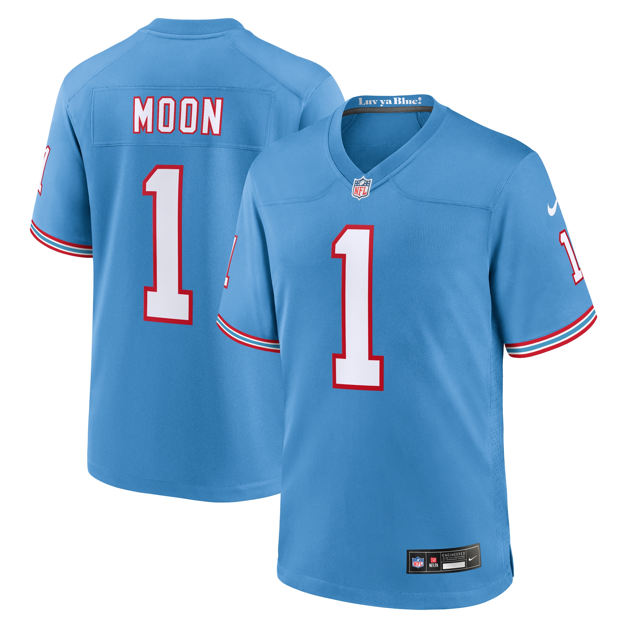 Men's Tennessee Titans Warren Moon Light Blue Oilers Throwback Retired Player Game Jersey JS2531 nicesnker
