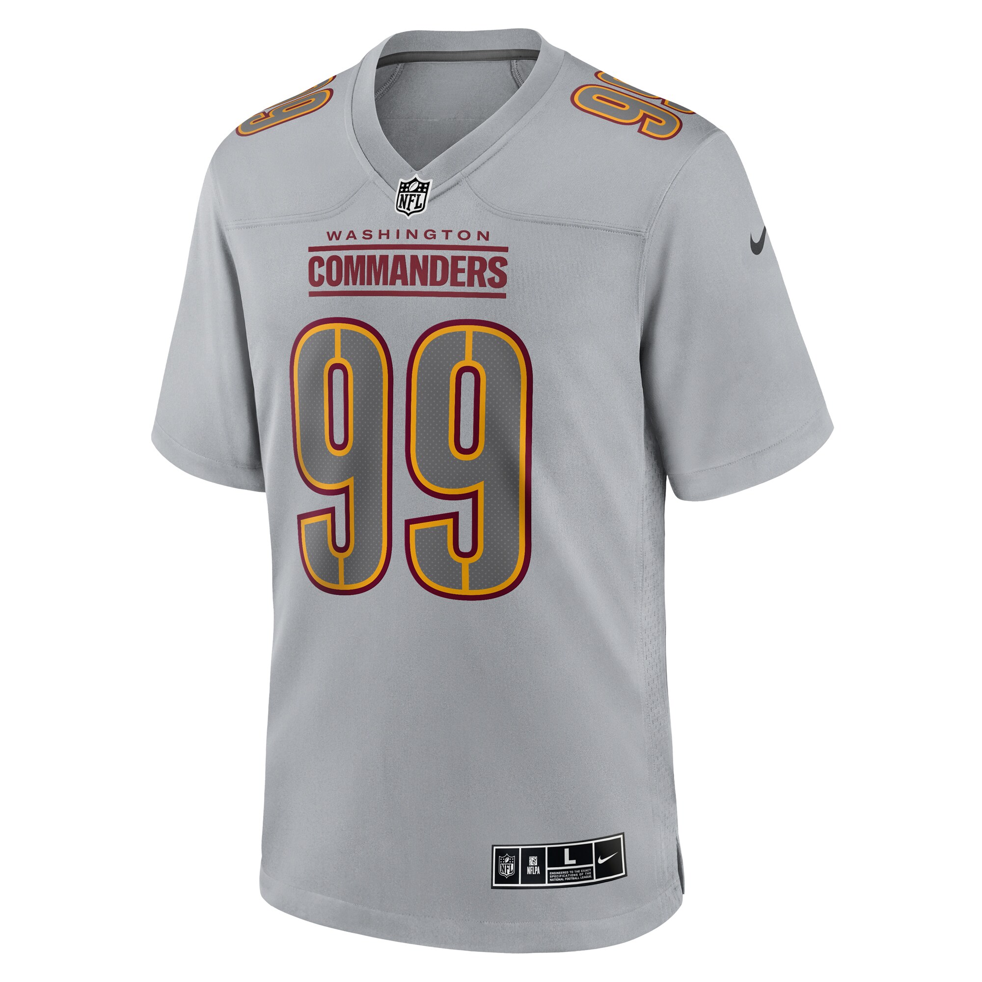 Alternative view of Men's Washington Commanders Chase Young Gray Atmosphere Fashion Game Jersey JS6824 nicesnker