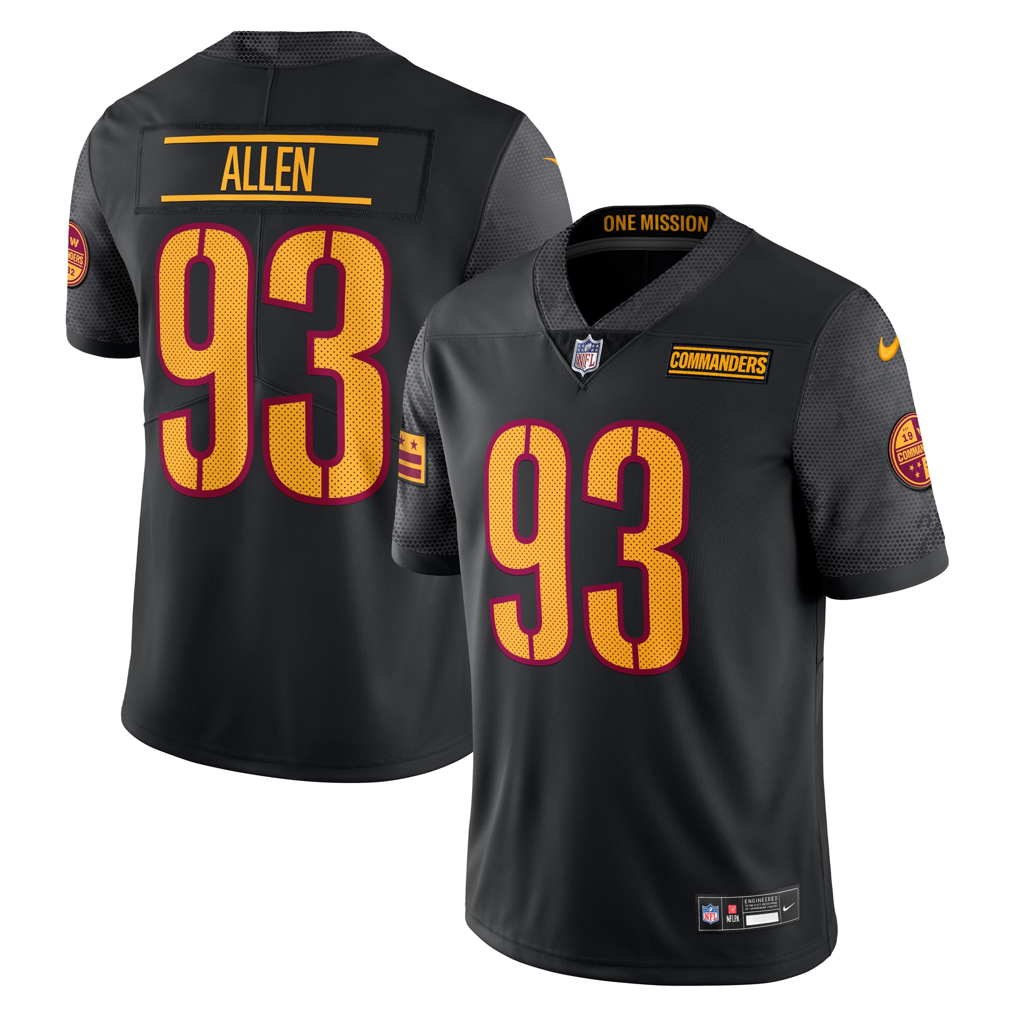 Men's Washington Commanders Jonathan Allen Black Alternate Vapor Untouchable Limited Jersey JS2099 nicesnker