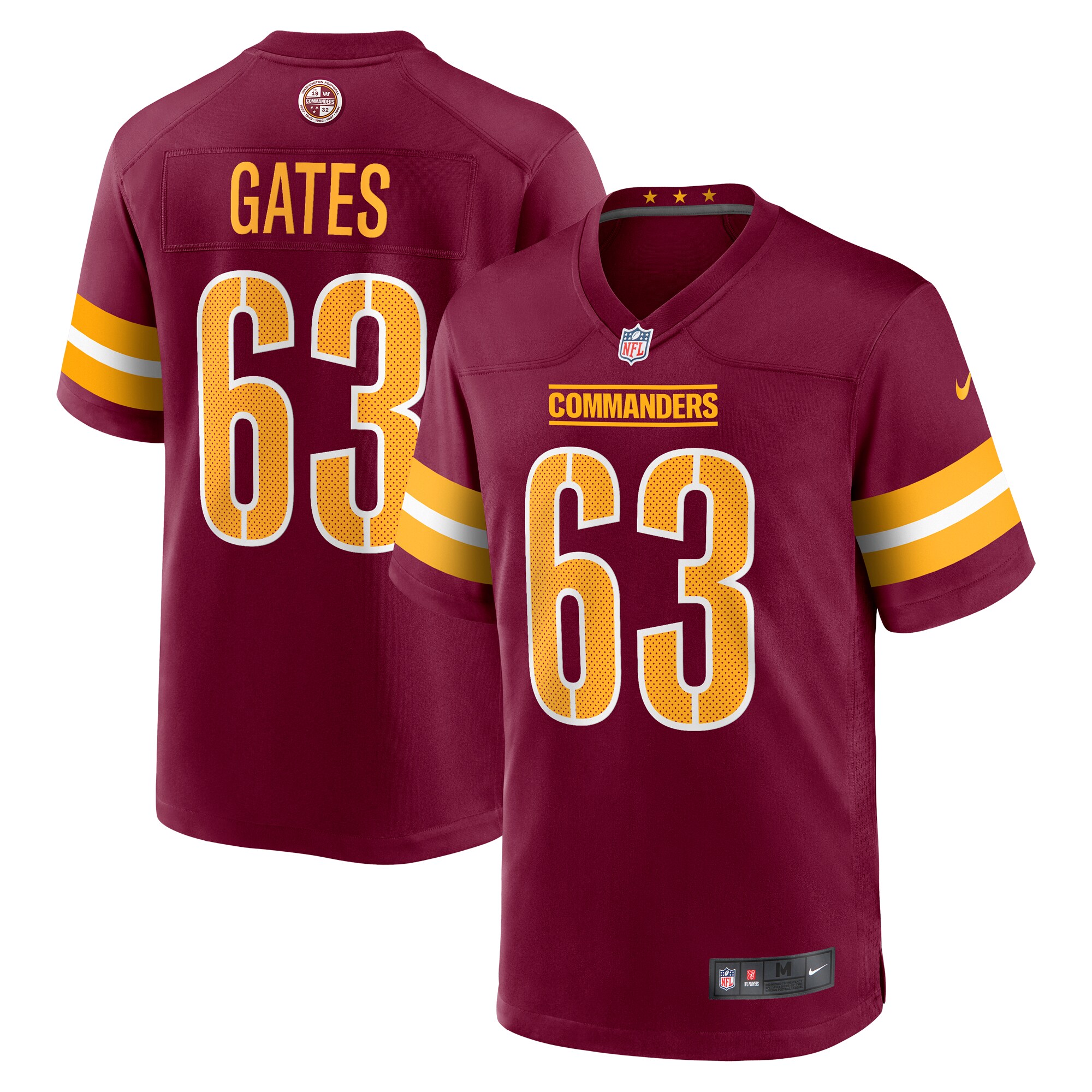 Men's Washington Commanders Nick Gates Burgundy Game Player Jersey JS1541 nicesnker