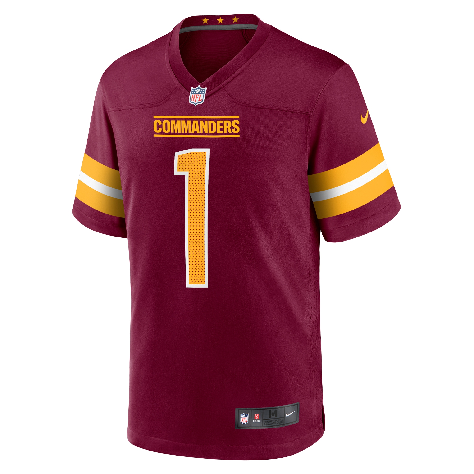 Alternative view of Men's Washington Commanders Number 1 Dad Burgundy Game Jersey JS5099 nicesnker