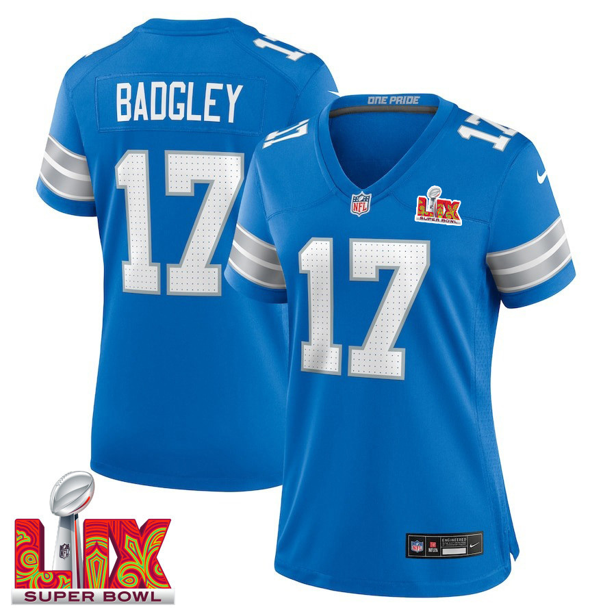 Michael Badgley #17 Detroit Lions Super Bowl LIX Women's Jersey - Blue JS5602 nicesnker