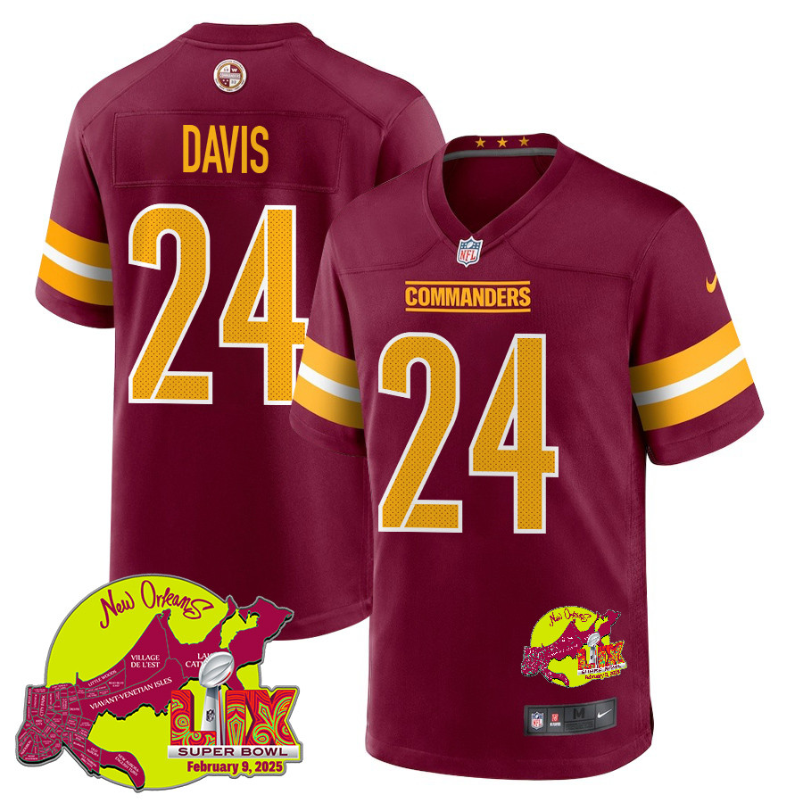 Michael Davis 24 Washington Commanders Super Bowl LIX New Orleans Patch Game Men Jersey - Burgundy JS6365 nicesnker