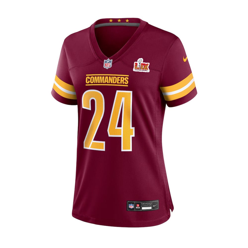 Alternative view of Michael Davis #24 Washington Commanders Super Bowl LIX Women's Jersey - Burgundy JS1946 nicesnker