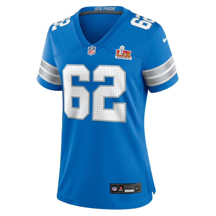 Alternative view of Michael Niese #62 Detroit Lions Super Bowl LIX Women's Jersey - Blue JS9943 nicesnker