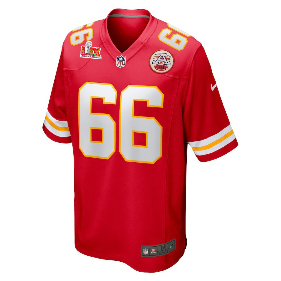 Alternative view of Mike Caliendo #66 Kansas City Chiefs Super Bowl LIX Jersey - Men's - Red JS7437 nicesnker