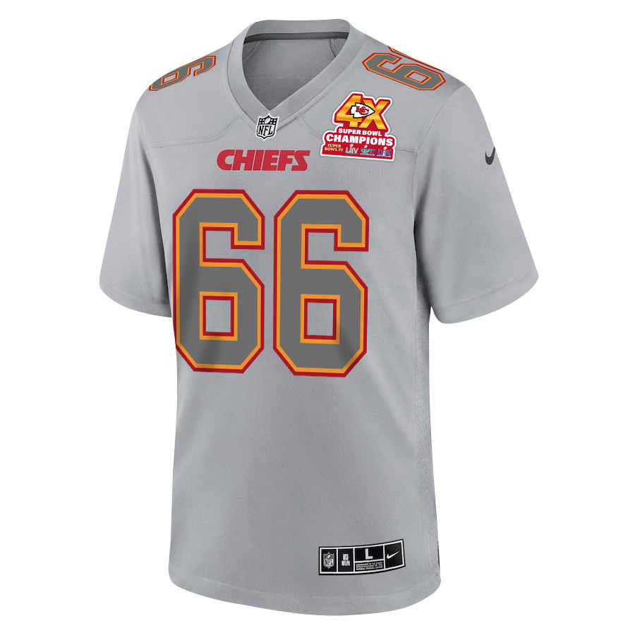 Alternative view of Mike Caliendo 66 Kansas City Chiefs Super Bowl LVIII Champions 4X Atmosphere Fashion Game Men Jersey - Gray JS8432 nicesnker