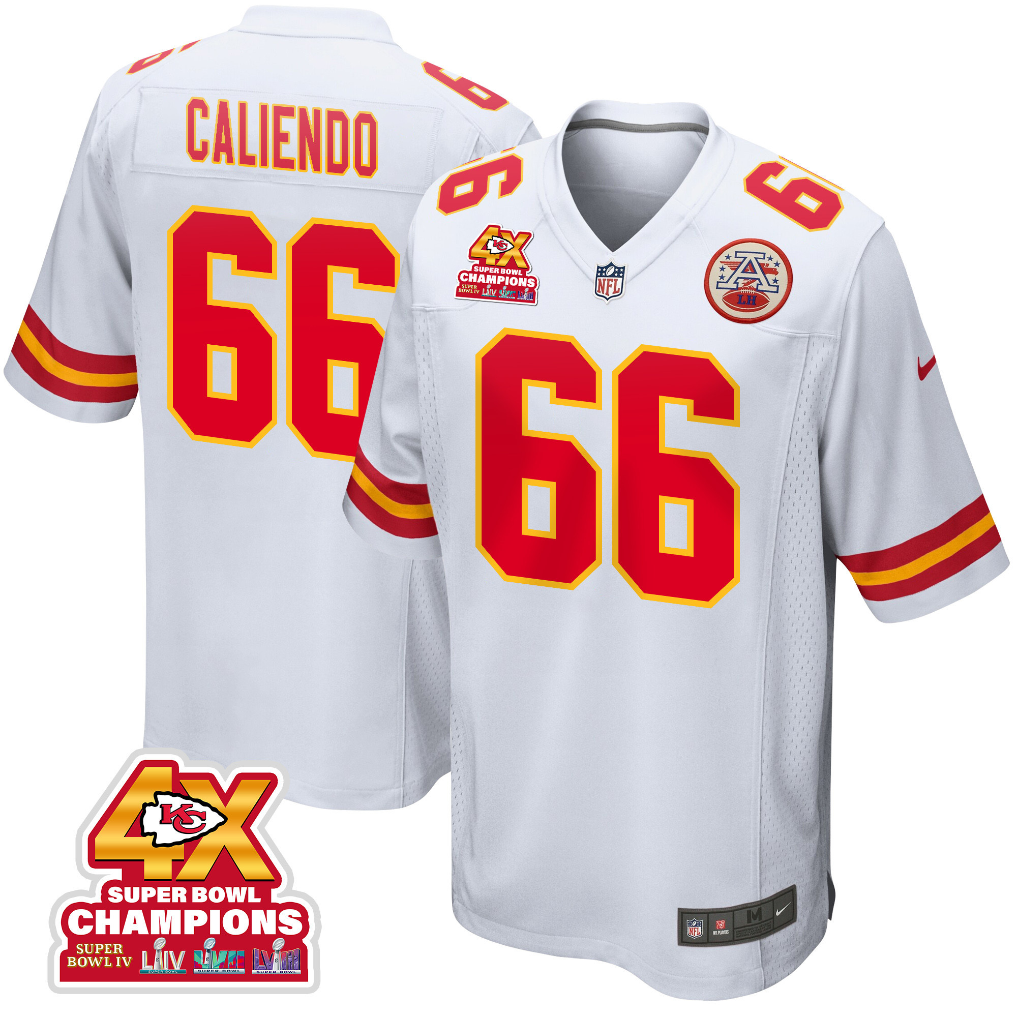 Mike Caliendo 66 Kansas City Chiefs Super Bowl LVIII Champions 4X Game Men Jersey - White JS3747 nicesnker