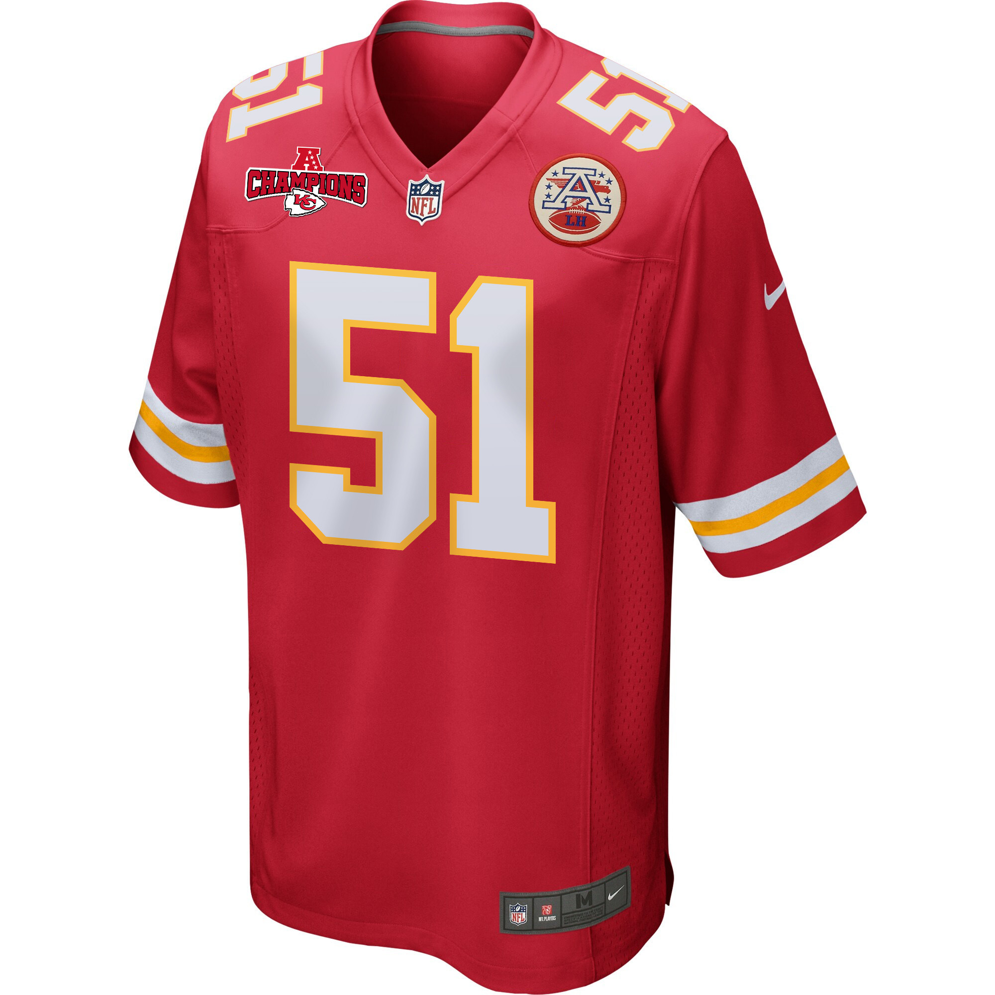 Alternative view of Mike Danna 51 Kansas City Chiefs AFC Champions Patch Game Men Jersey - Red JS7188 nicesnker