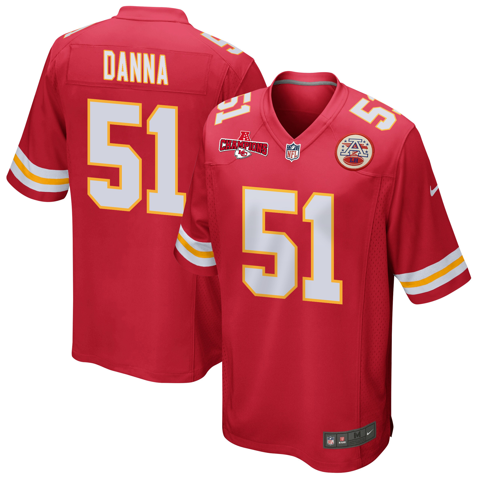 Mike Danna 51 Kansas City Chiefs AFC Champions Patch Game Men Jersey - Red JS7188 nicesnker