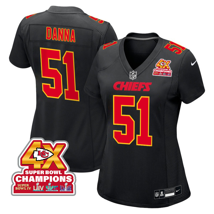 Mike Danna 51 Kansas City Chiefs Super Bowl LVIII Champions 4X Fashion Game Women Jersey - Carbon Black JS8858 nicesnker