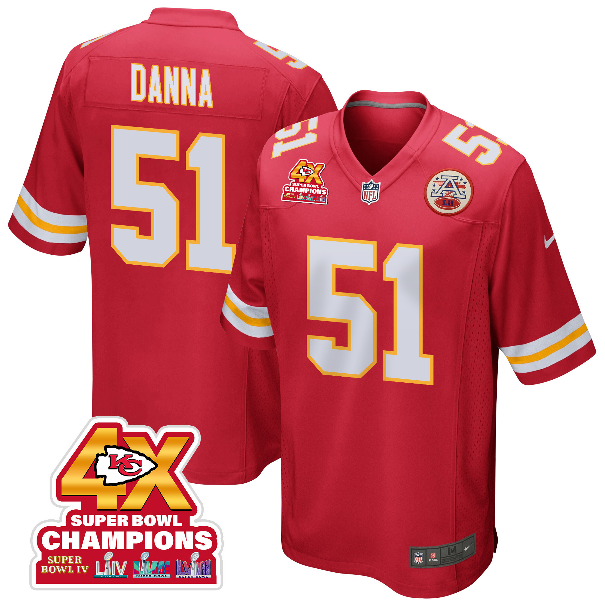 Mike Danna 51 Kansas City Chiefs Super Bowl LVIII Champions 4X Game Men Jersey - Red JS7767 nicesnker