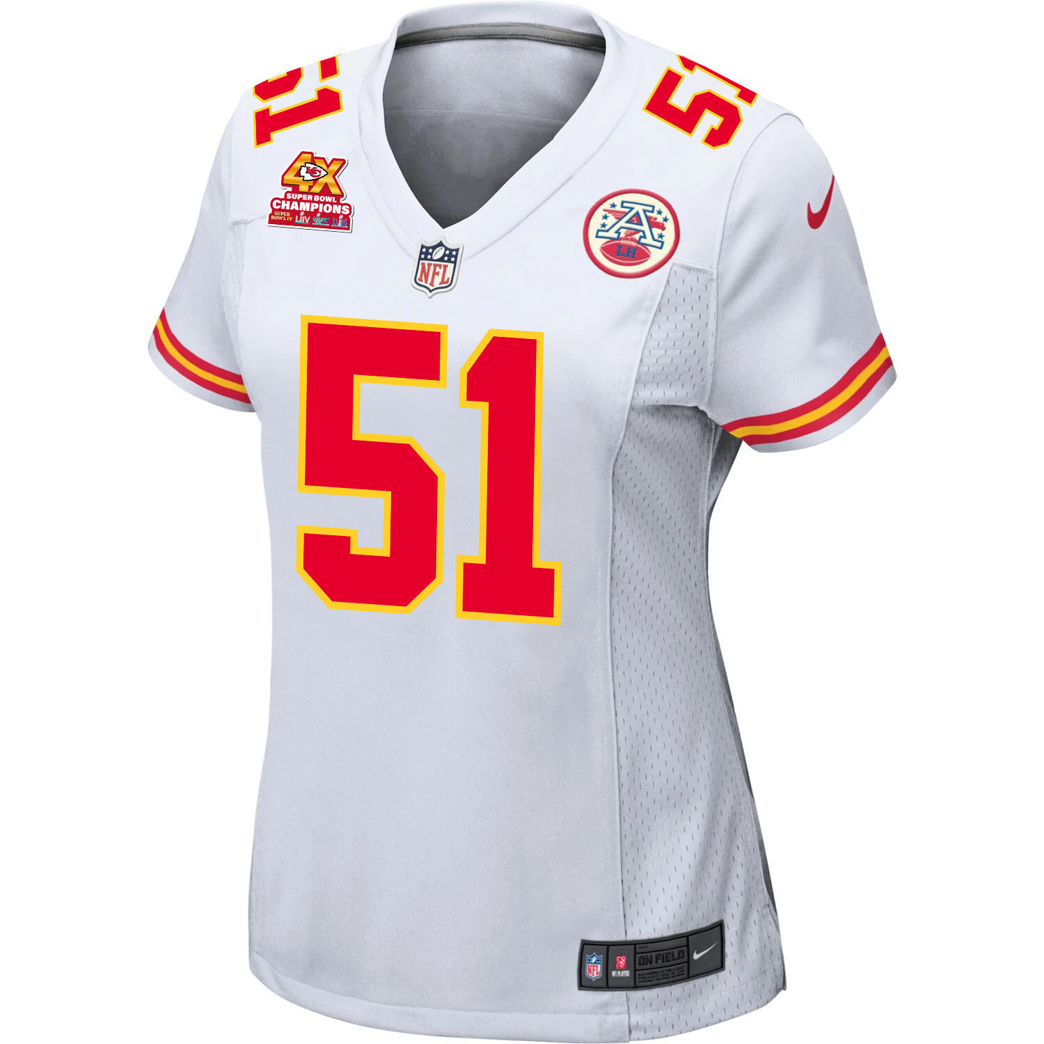 Alternative view of Mike Danna 51 Kansas City Chiefs Super Bowl LVIII Champions 4X Game Women Jersey - White JS9694 nicesnker