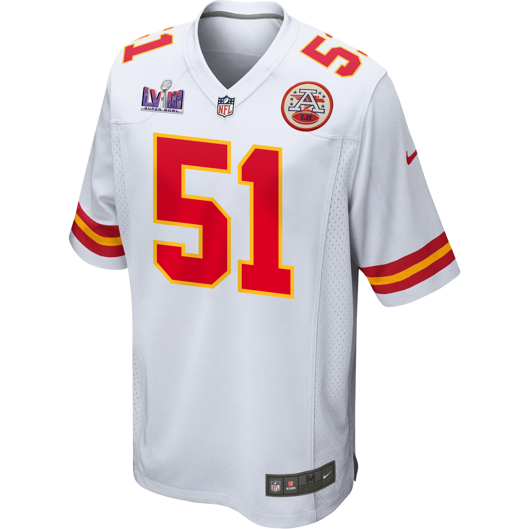 Alternative view of Mike Danna 51 Kansas City Chiefs Super Bowl LVIII Patch Game Men Jersey - White JS2761 nicesnker