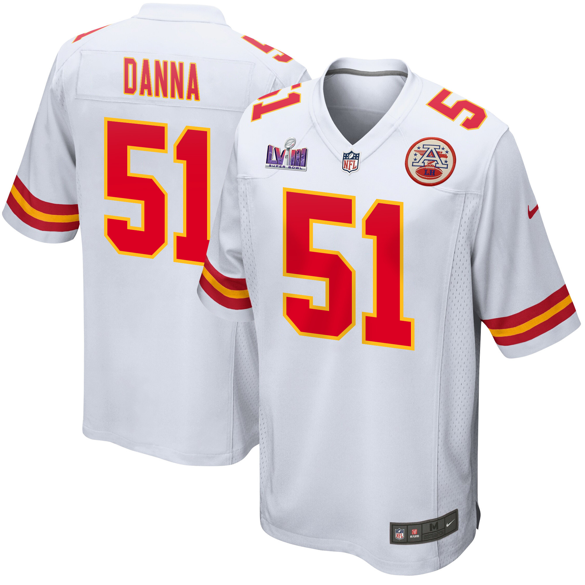 Mike Danna 51 Kansas City Chiefs Super Bowl LVIII Patch Game Men Jersey - White JS2761 nicesnker