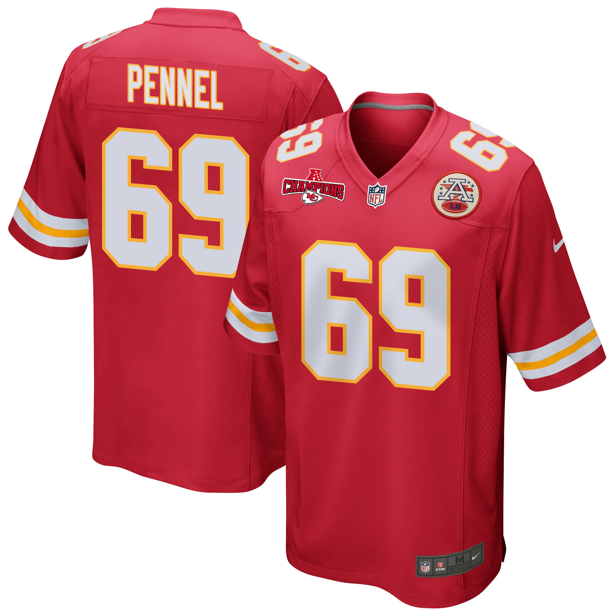 Mike Pennel 69 Kansas City Chiefs AFC Champions Patch Game Men Jersey - Red JS7784 nicesnker