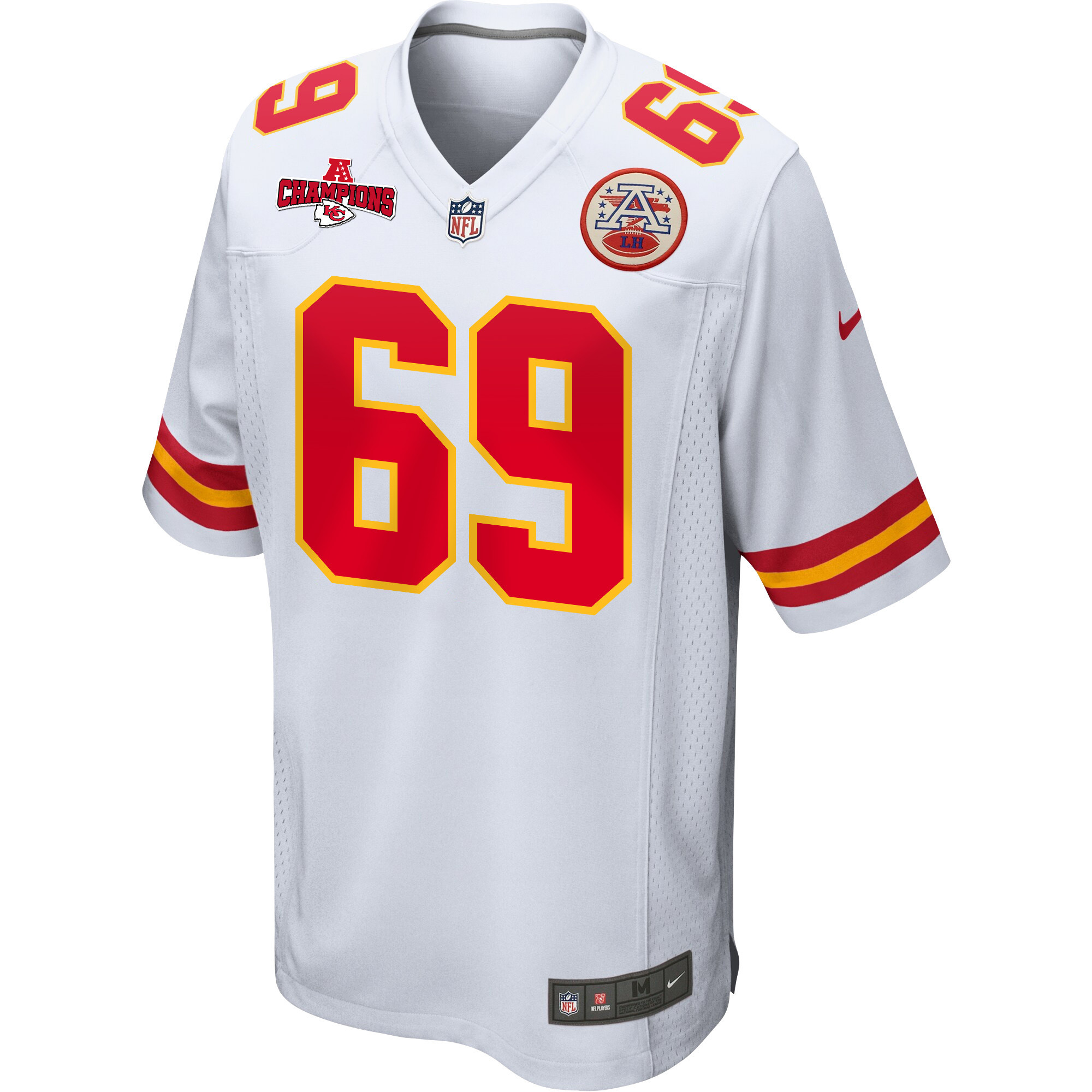 Alternative view of Mike Pennel 69 Kansas City Chiefs AFC Champions Patch Game Men Jersey - White JS3009 nicesnker