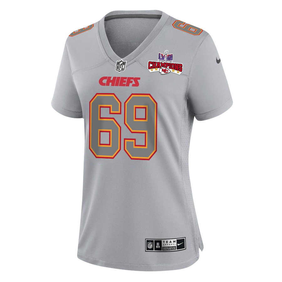 Alternative view of Mike Pennel 69 Kansas City Chiefs Super Bowl LVIII Champions 4 Stars Patch Atmosphere Fashion Game Women Jersey - Gray JS2795 nicesnker