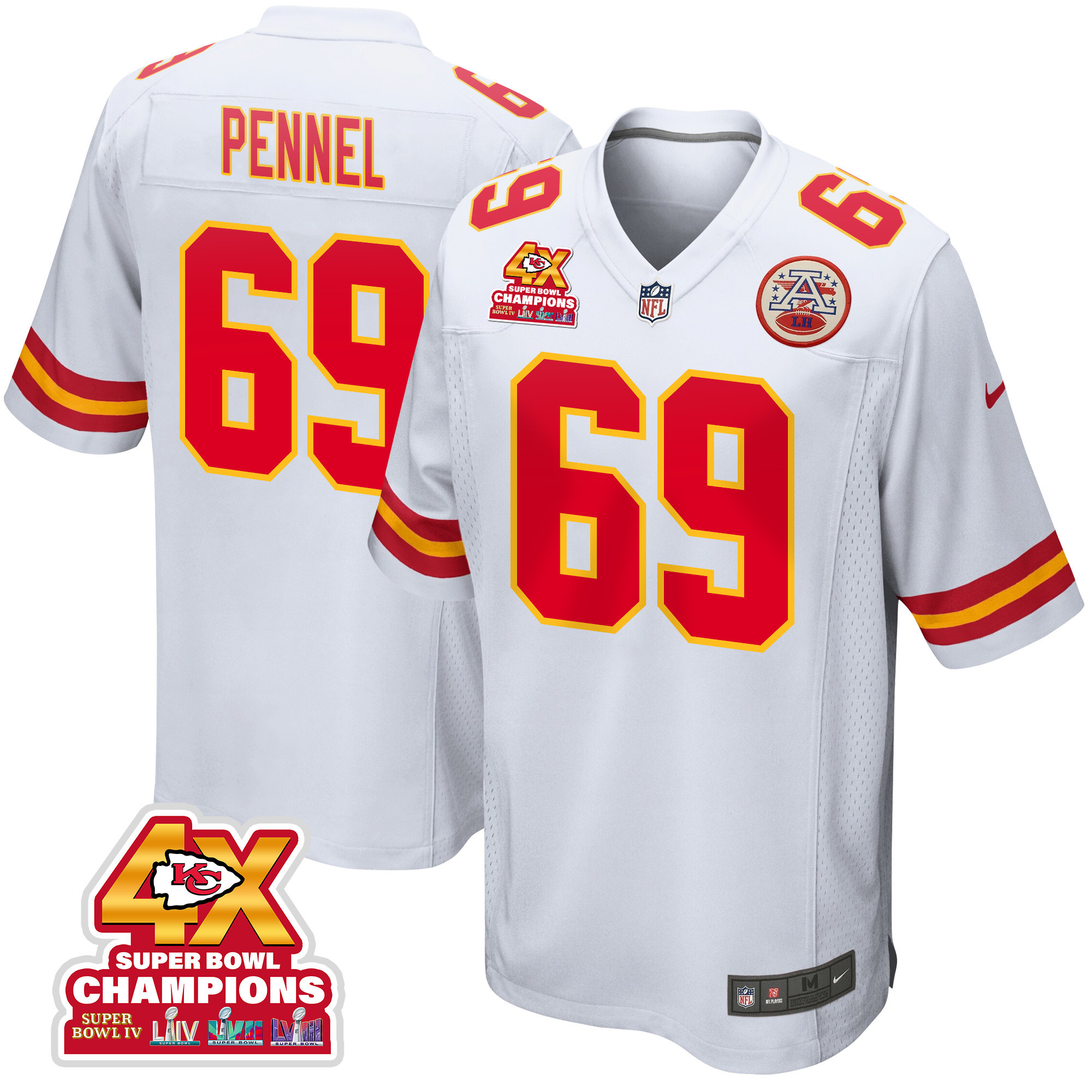 Mike Pennel 69 Kansas City Chiefs Super Bowl LVIII Champions 4X Game Men Jersey - White JS5883 nicesnker