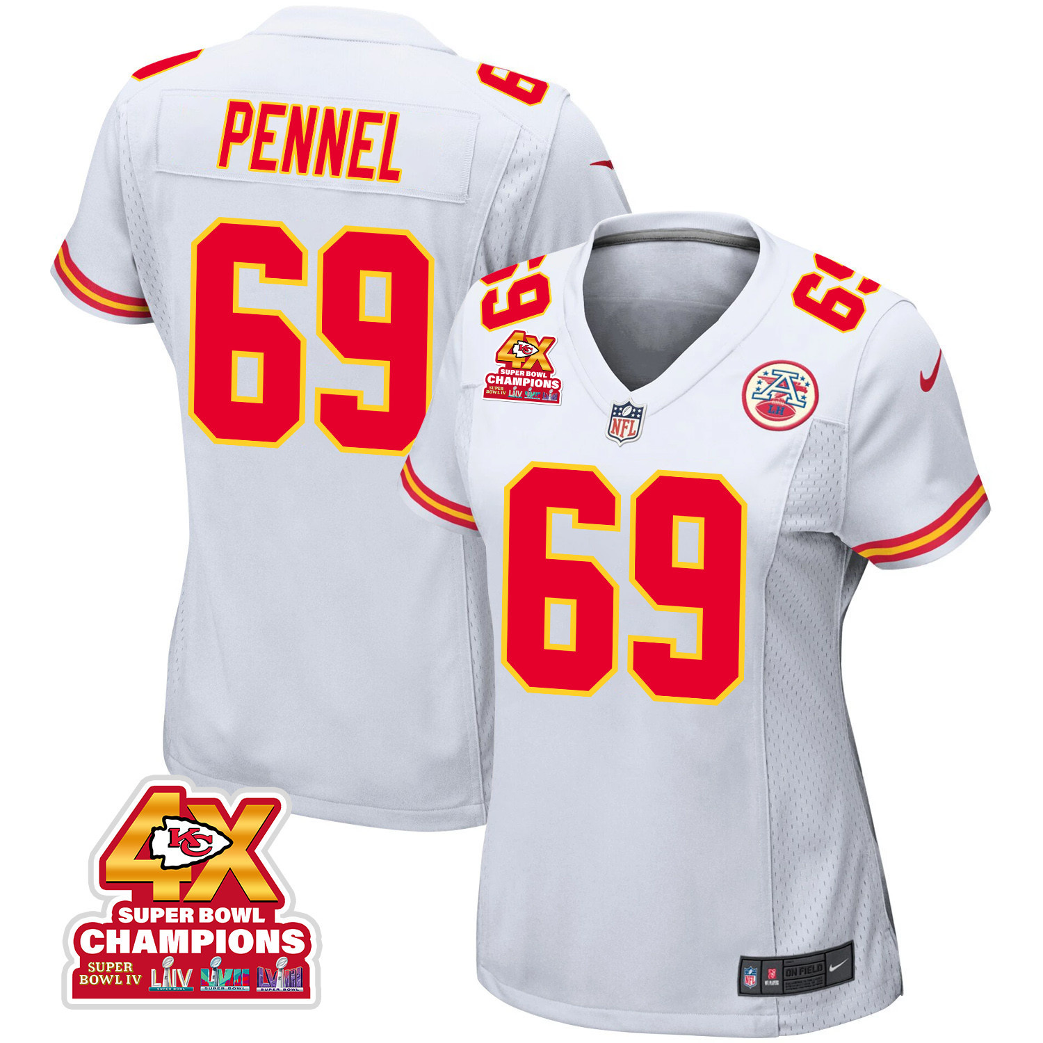 Mike Pennel 69 Kansas City Chiefs Super Bowl LVIII Champions 4X Game Women Jersey - White JS4469 nicesnker