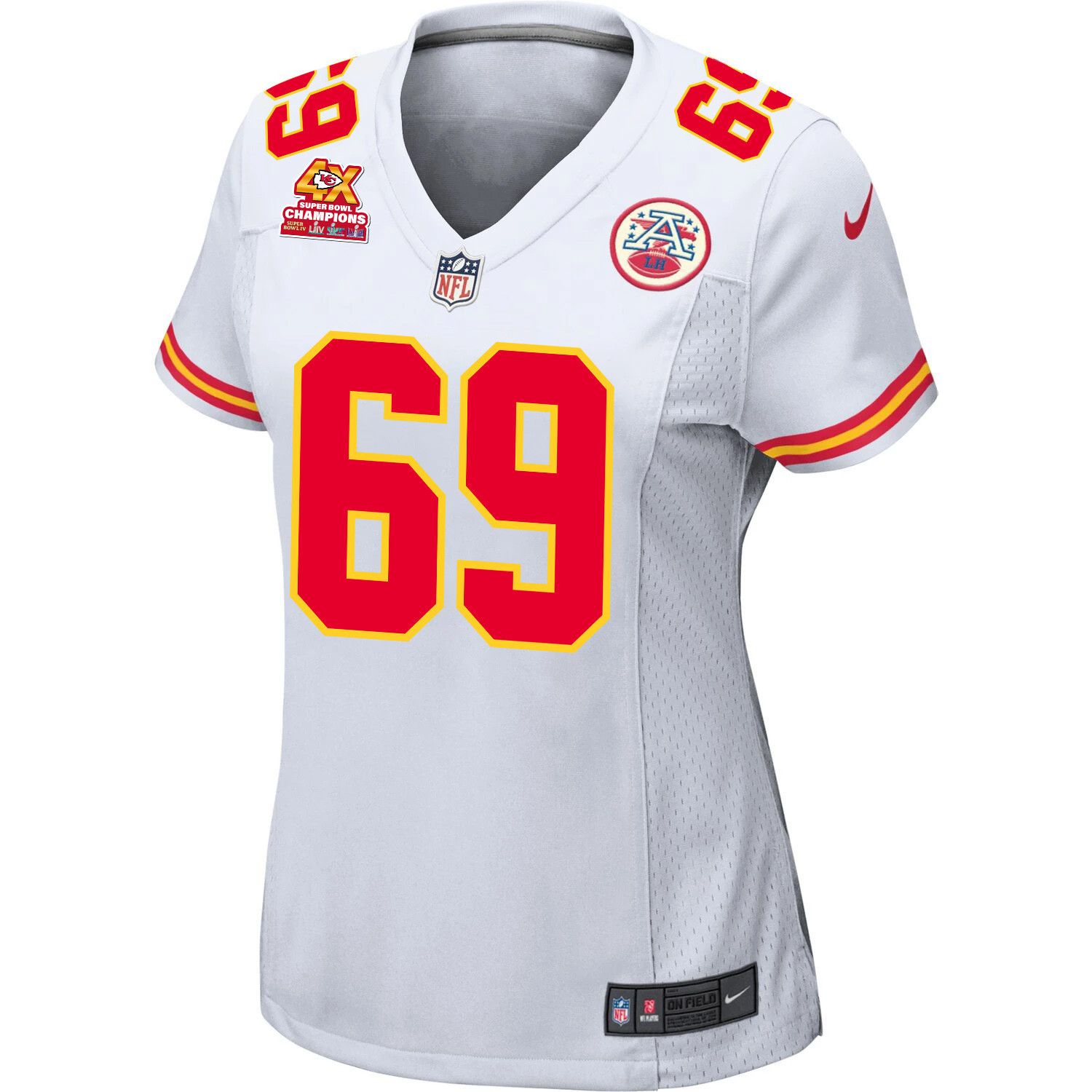 Alternative view of Mike Pennel 69 Kansas City Chiefs Super Bowl LVIII Champions 4X Game Women Jersey - White JS4469 nicesnker