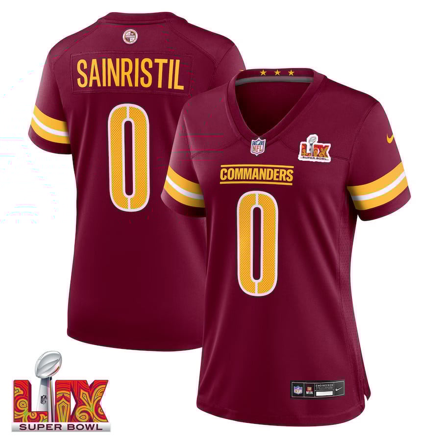Mike Sainristil #0 Washington Commanders Super Bowl LIX Women's Jersey - Burgundy JS1877 nicesnker