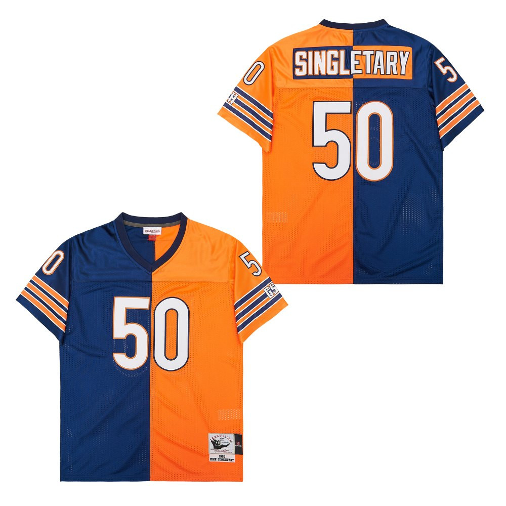 Alternative view of Mike Singletary 50 Chicago Bears Two-Toned Retro Throwback Men Jersey - Orange/Navy JS3082 nicesnker