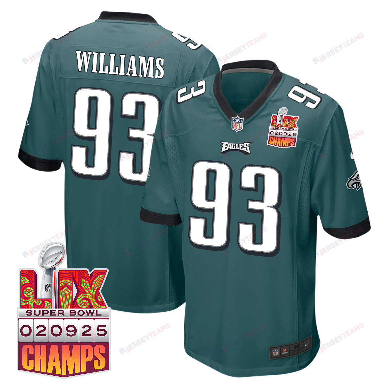Milton Williams 93 Philadelphia Eagles Super Bowl LIX Champions Patch Game Men Jersey - Midnight Green JS9269 nicesnker