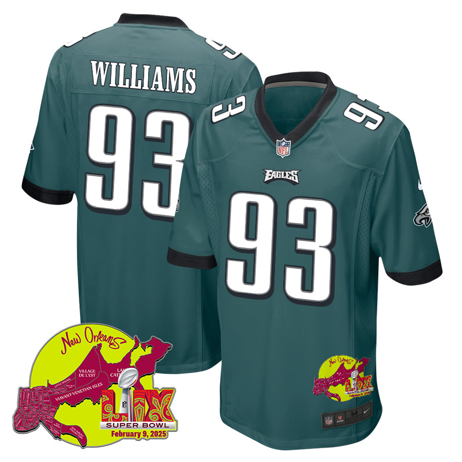 Milton Williams 93 Philadelphia Eagles Super Bowl LIX New Orleans Patch Game Men Jersey - Midnight Green JS4990 nicesnker