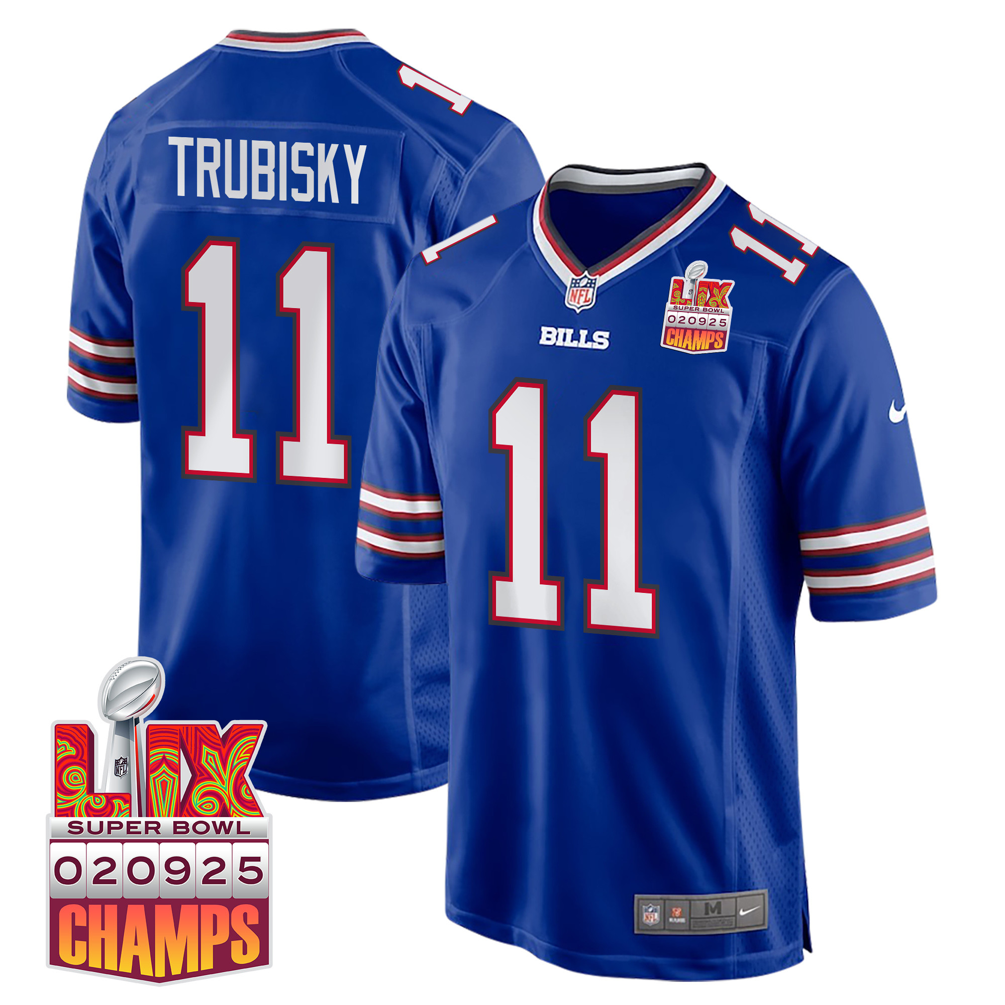 Mitchell Trubisky 11 Buffalo Bills Super Bowl LIX Champions Patch Game Men Jersey - Royal JS8998 nicesnker
