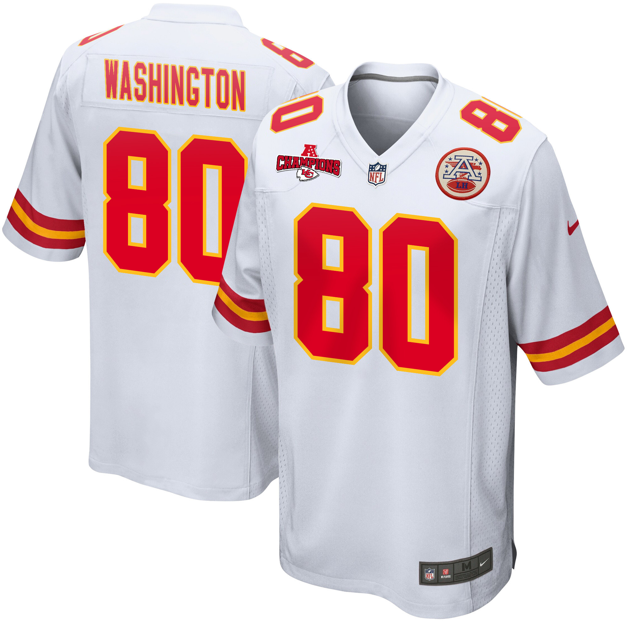 Montrell Washington 80 Kansas City Chiefs AFC Champions Patch Game Men Jersey - White JS1316 nicesnker