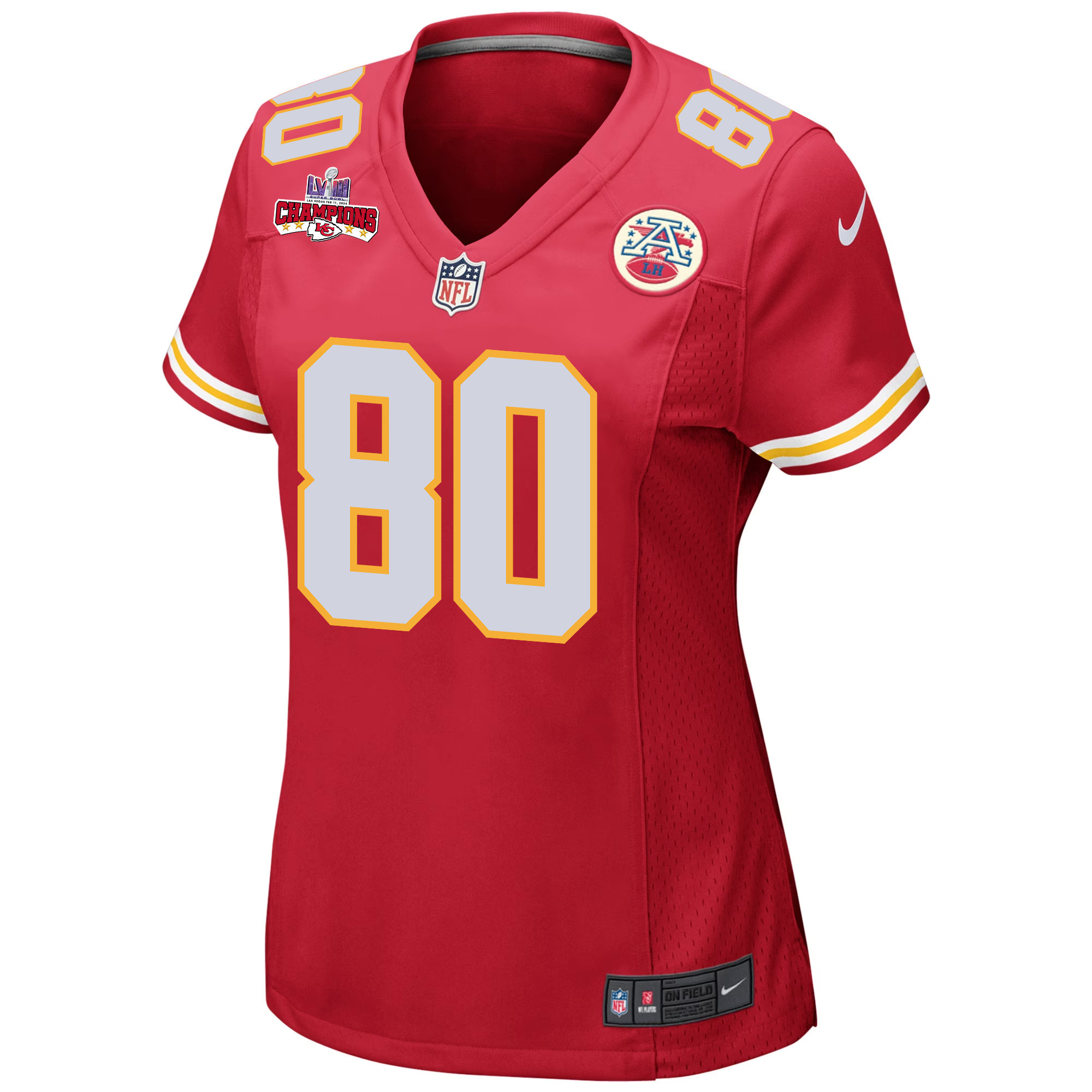 Alternative view of Montrell Washington 80 Kansas City Chiefs Super Bowl LVIII Champions 4 Stars Patch Game Women Jersey - Red JS2722 nicesnker